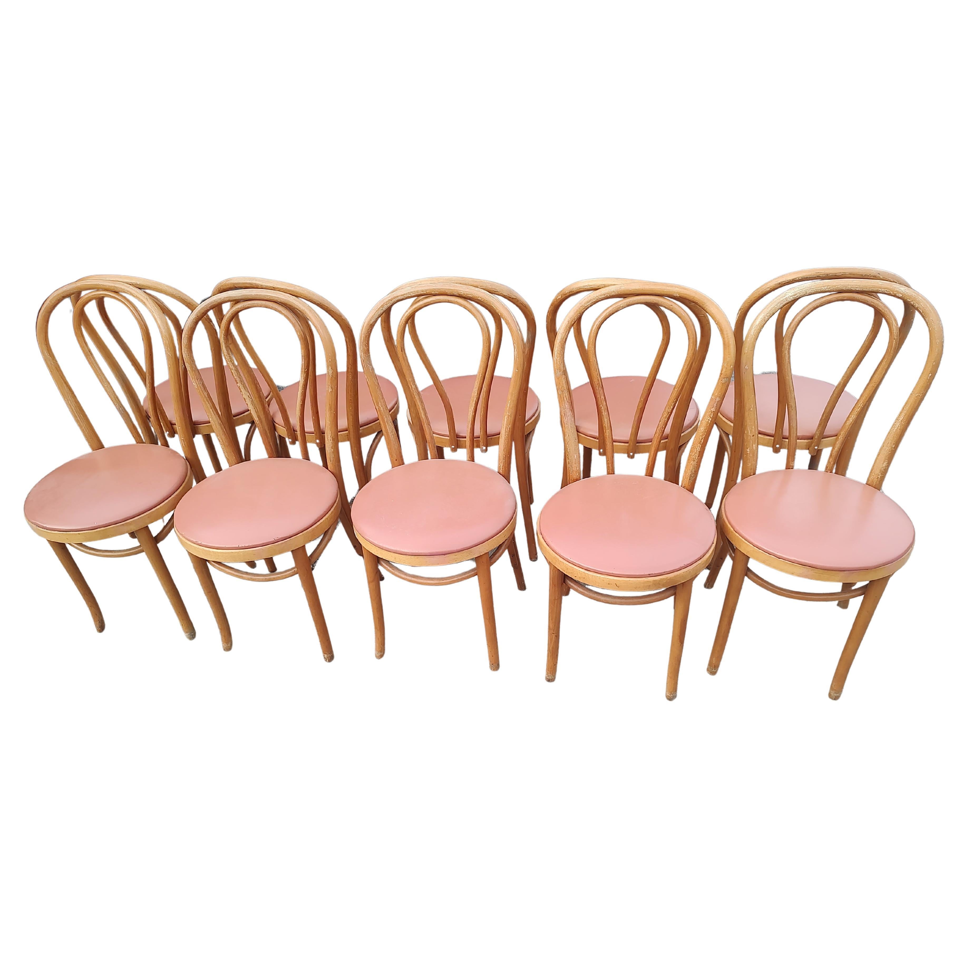 Set of Ten Beech Bentwood Cafe Dining Chairs Made in Romania C1970 In Good Condition For Sale In Port Jervis, NY