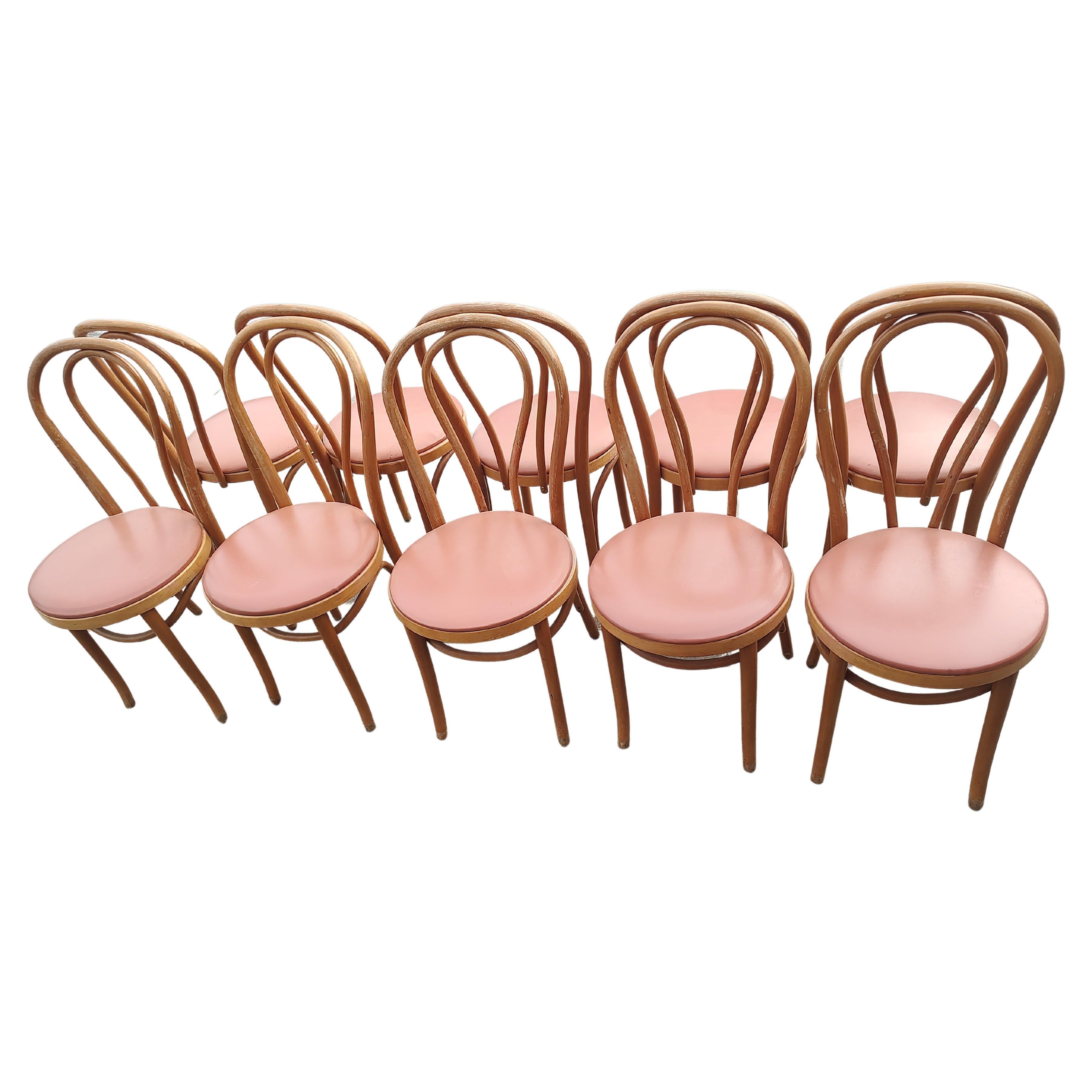 Set of Ten Beech Bentwood Cafe Dining Chairs Made in Romania C1970 For Sale