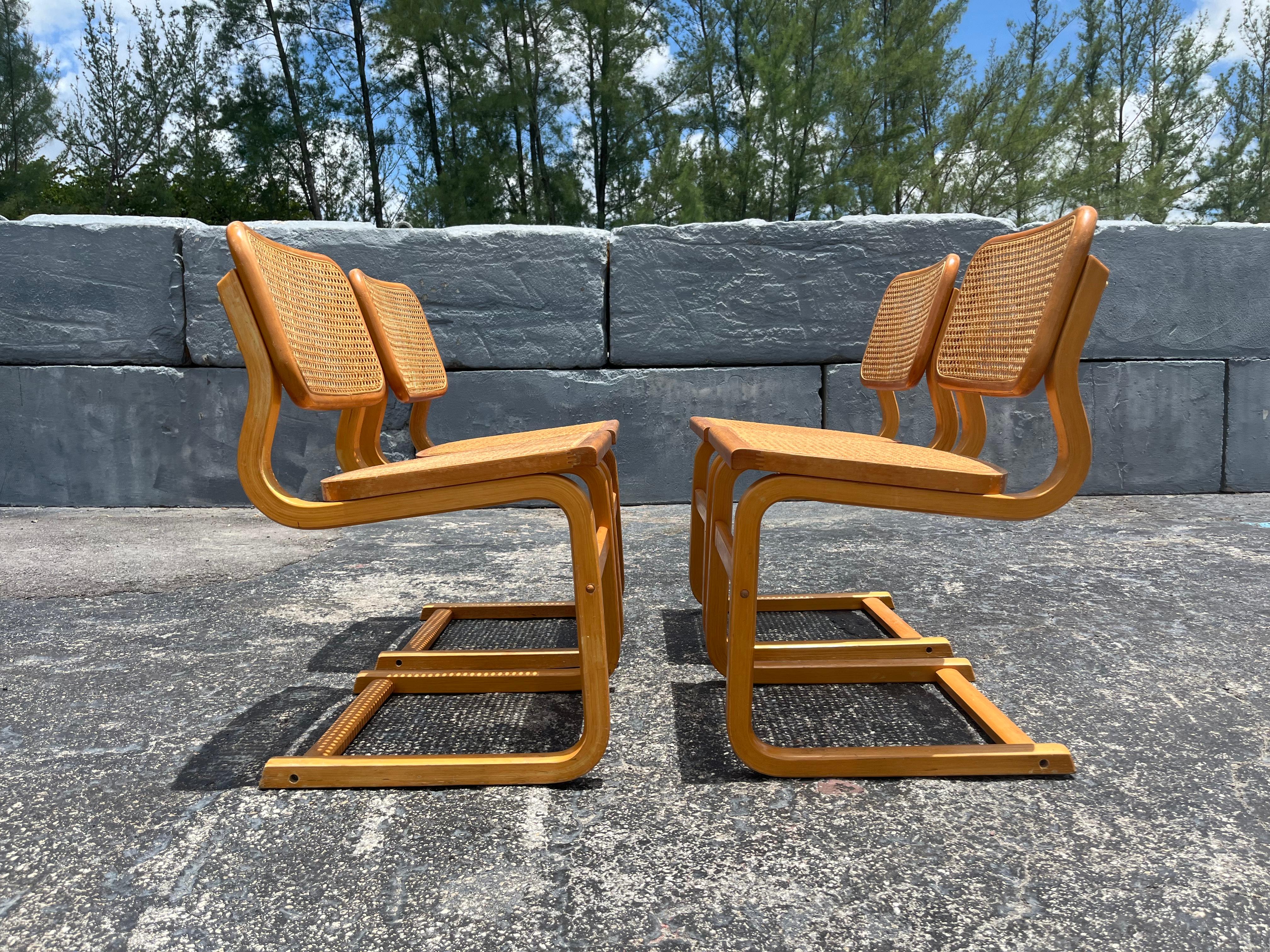 Set of Ten Bentwood Dining Chairs in the style of Marcel Breuer, 1970s, Cane For Sale 4
