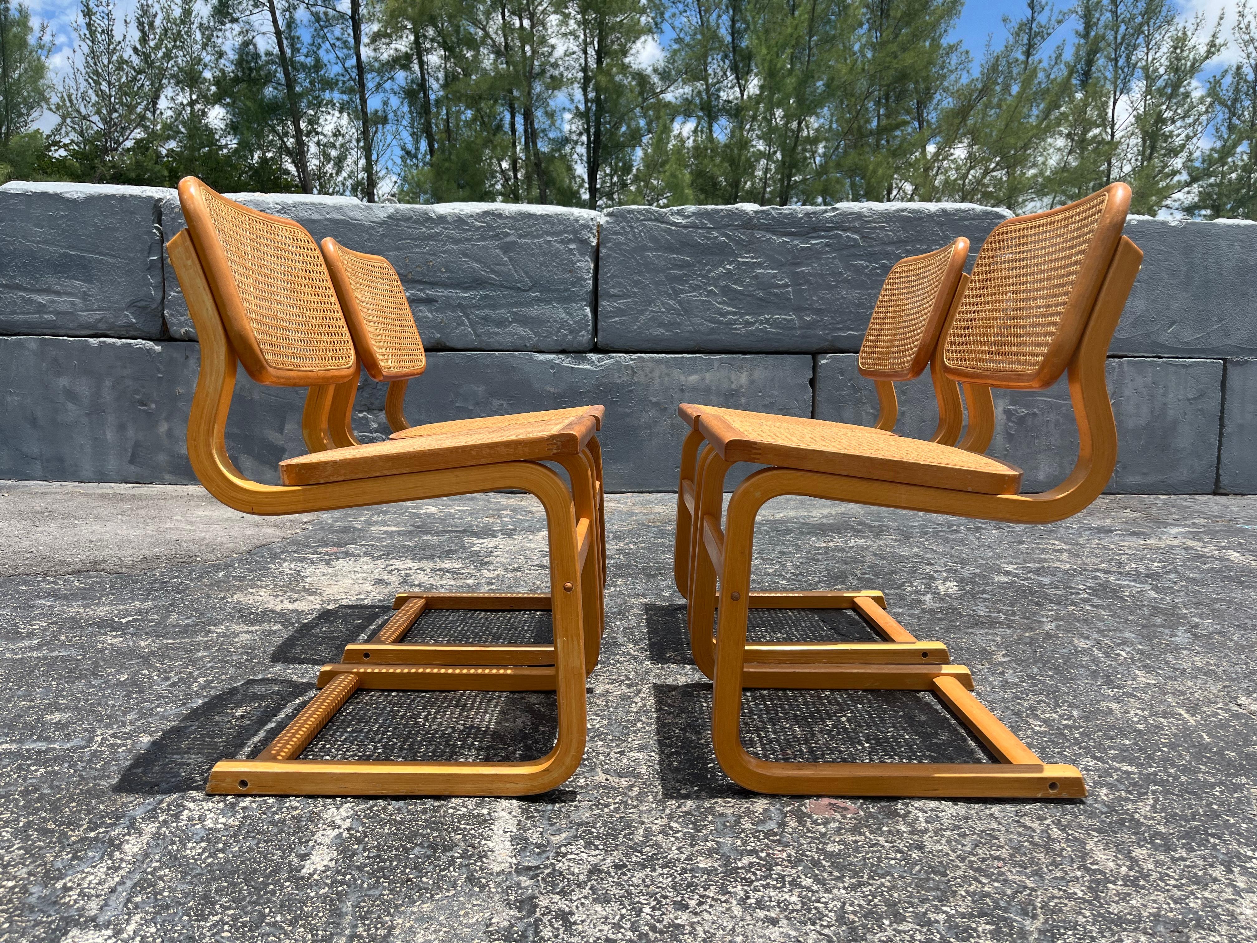 Set of Ten Bentwood Dining Chairs in the style of Marcel Breuer, 1970s, Cane For Sale 5