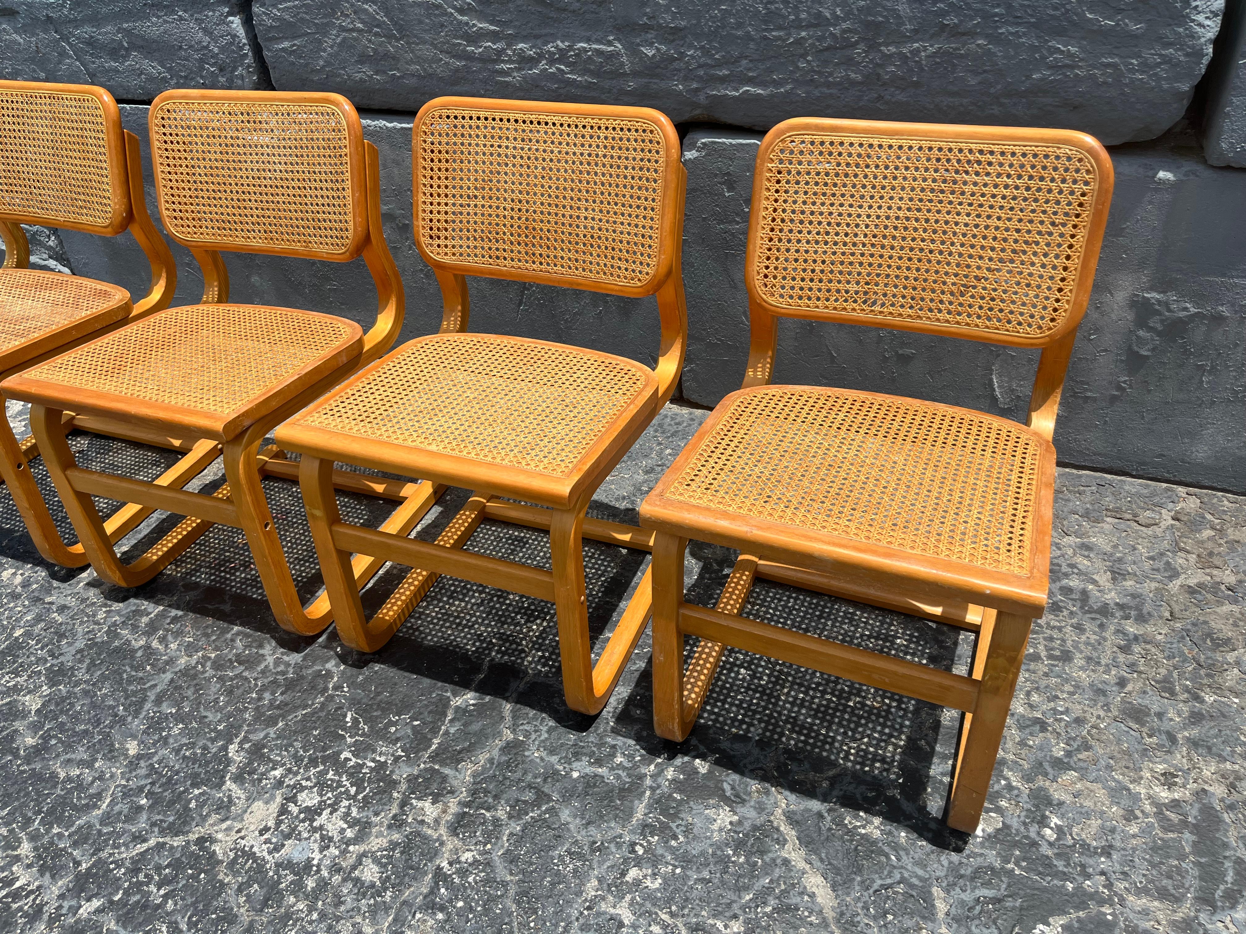 Set of Ten Bentwood Dining Chairs in the style of Marcel Breuer, 1970s, Cane For Sale 9