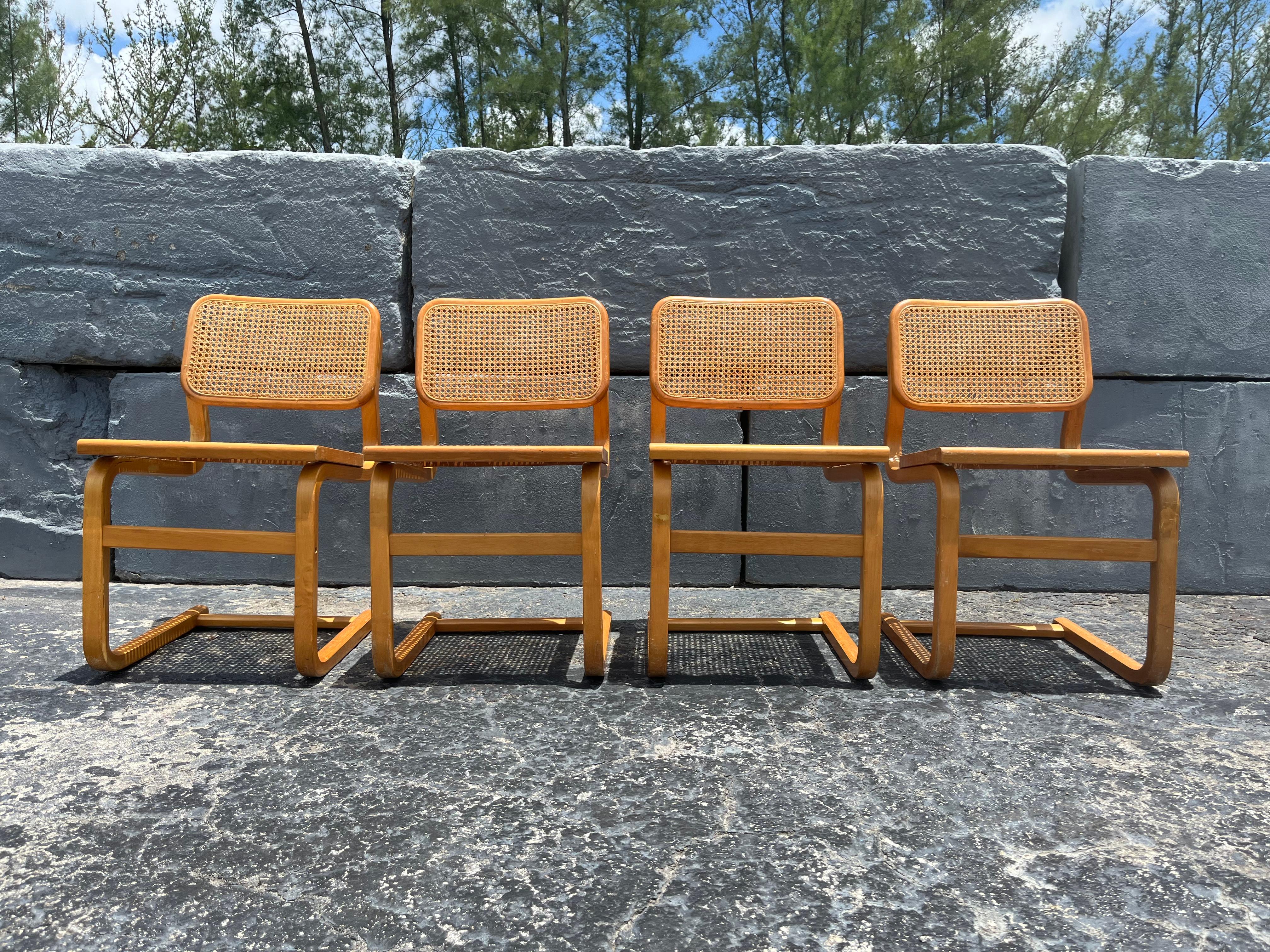 Set of Ten Bentwood Dining Chairs in the style of Marcel Breuer, 1970s, Cane For Sale 12
