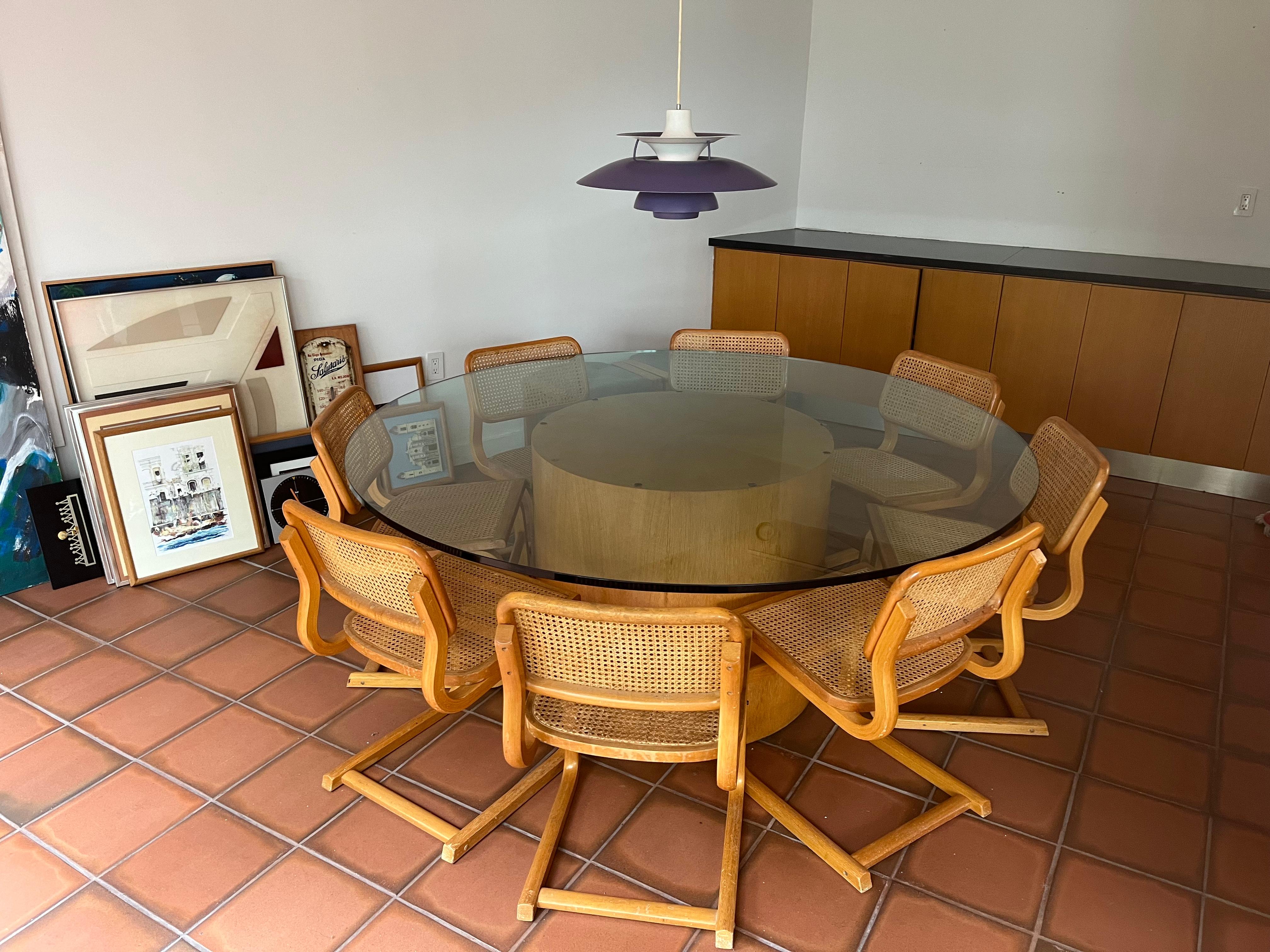 Set of Ten Bentwood Dining Chairs in the style of Marcel Breuer, bentwood and cane. From the late seventies, from a beautiful modern Coral Gables home.
