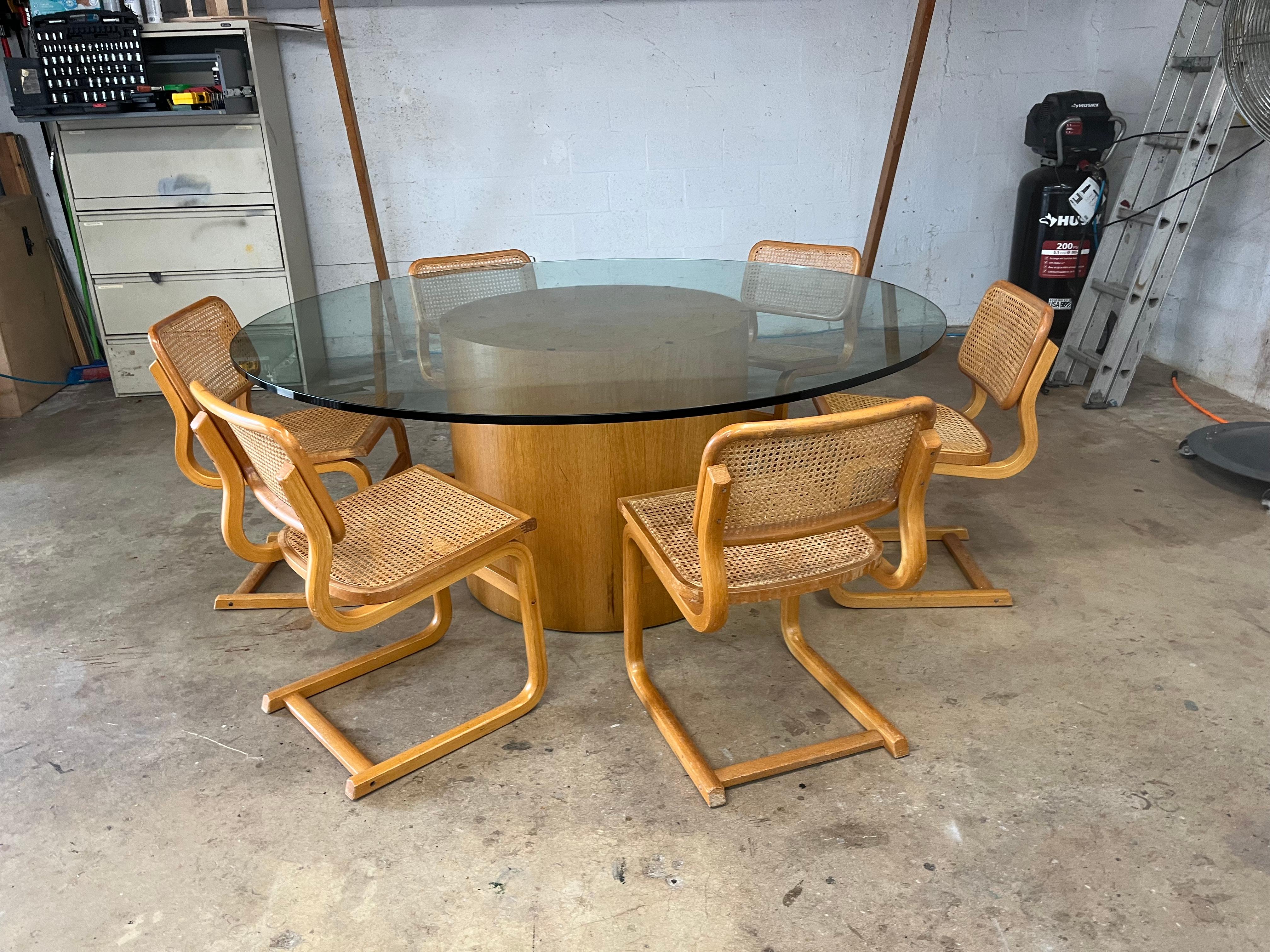 Mid-Century Modern Set of Ten Bentwood Dining Chairs in the style of Marcel Breuer, 1970s, Cane For Sale