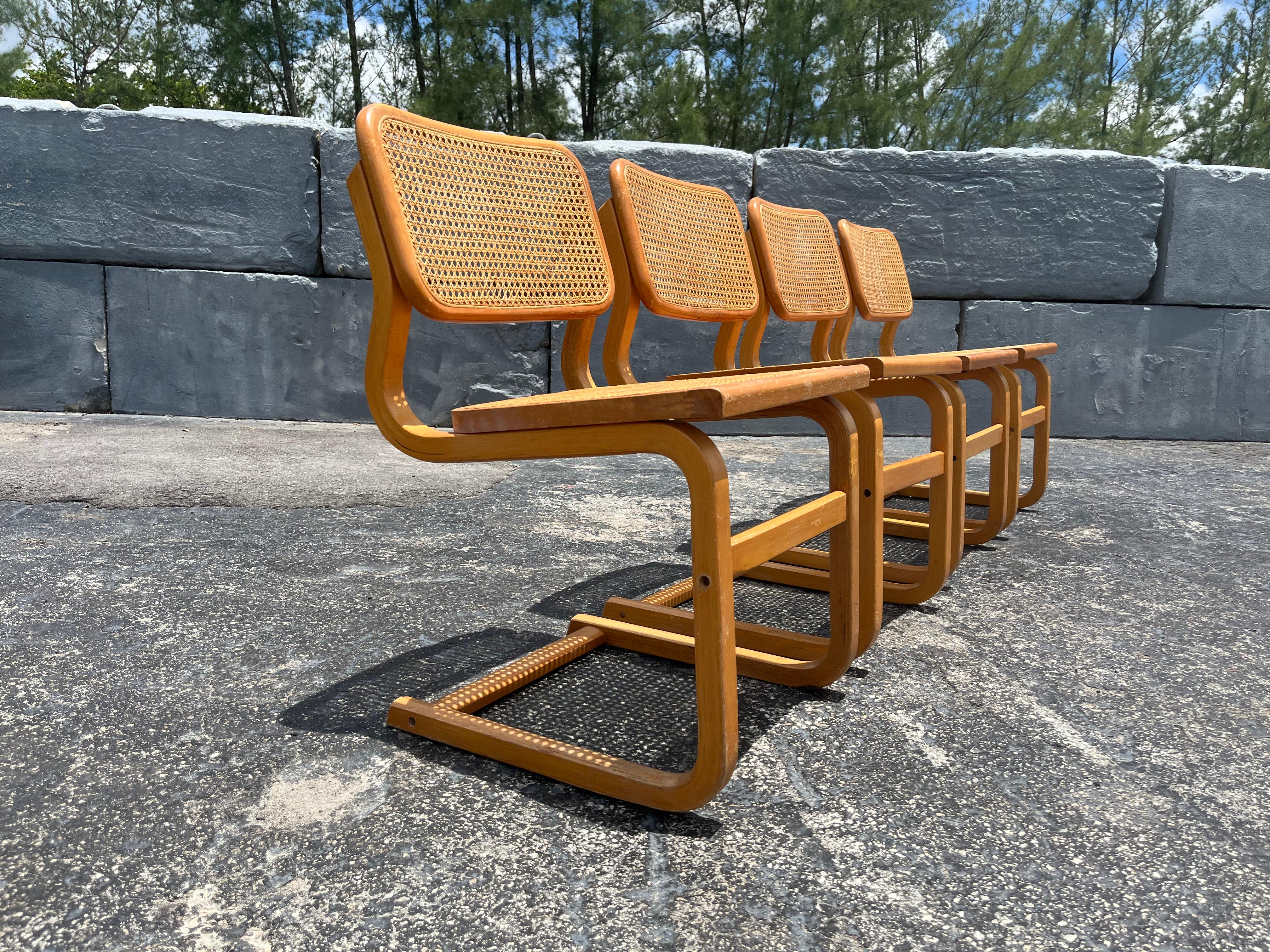 American Set of Ten Bentwood Dining Chairs in the style of Marcel Breuer, 1970s, Cane For Sale