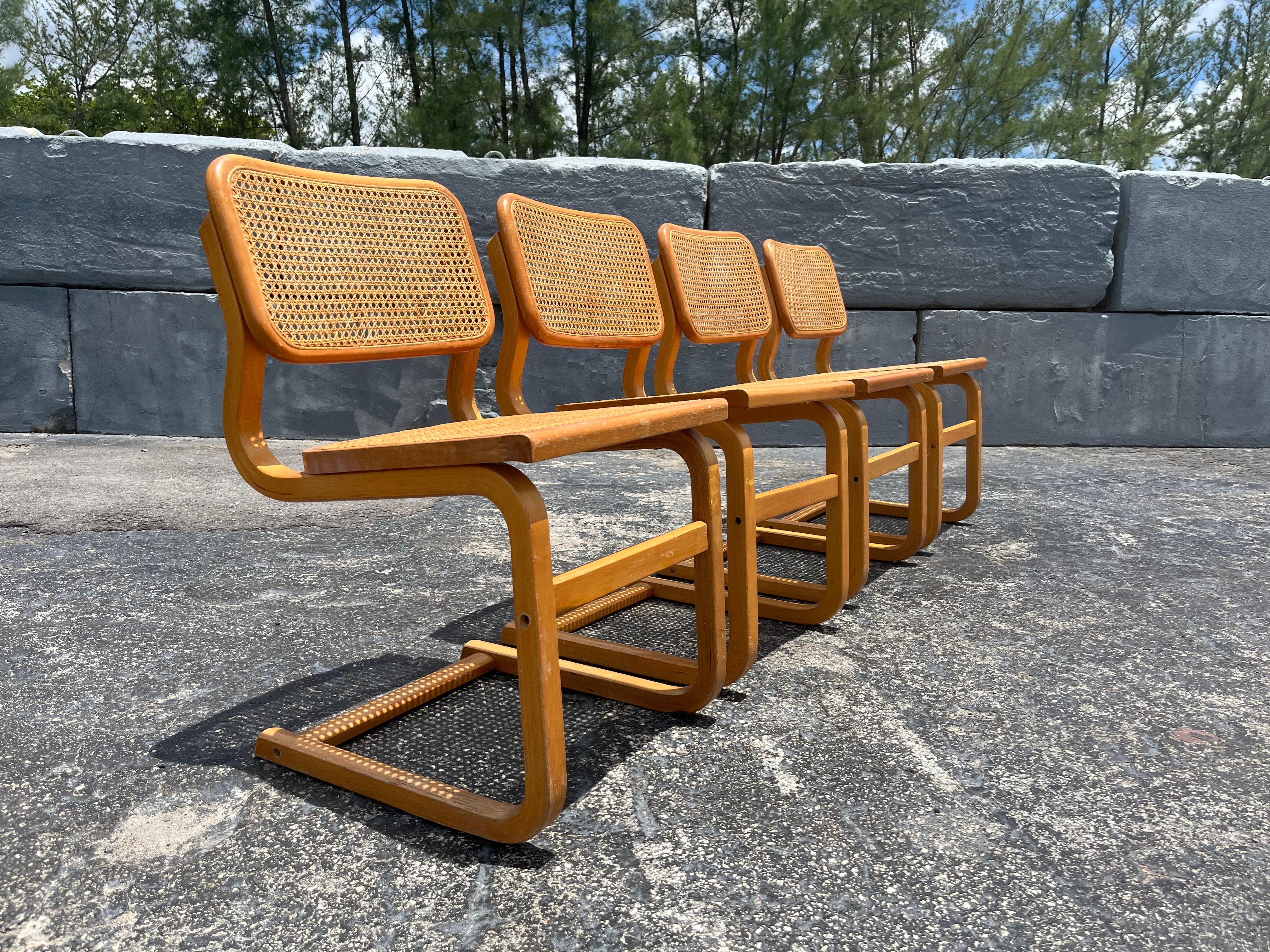 Late 20th Century Set of Ten Bentwood Dining Chairs in the style of Marcel Breuer, 1970s, Cane For Sale