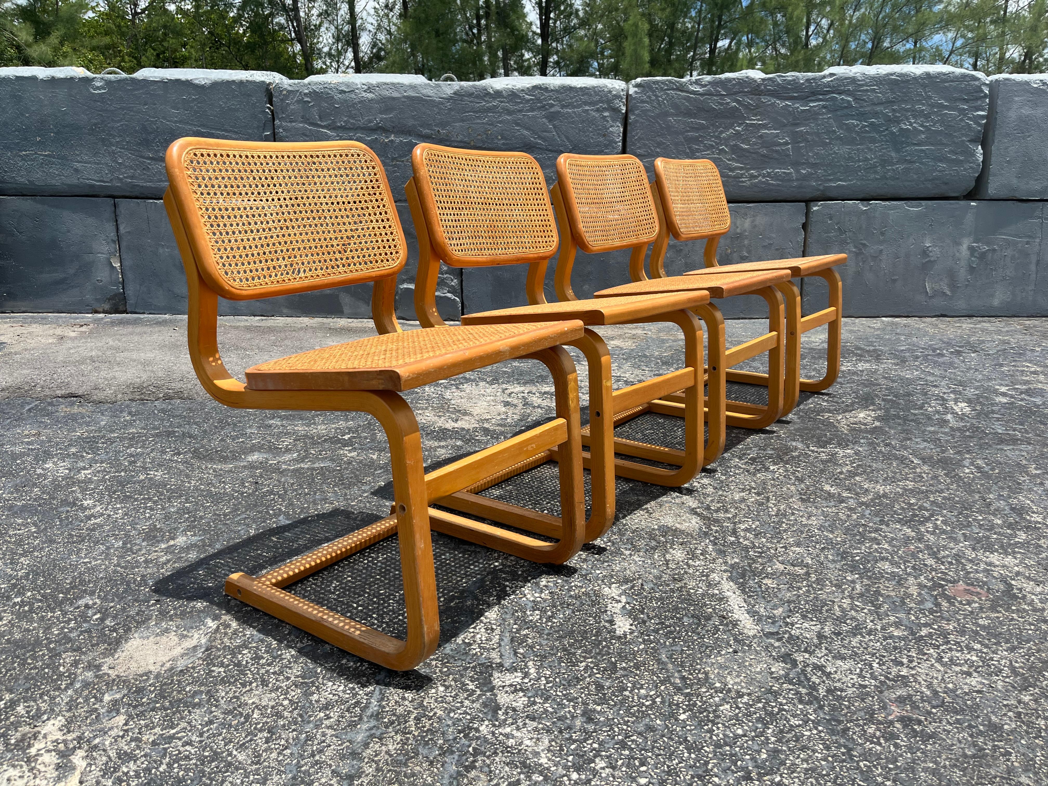 Set of Ten Bentwood Dining Chairs in the style of Marcel Breuer, 1970s, Cane For Sale 2
