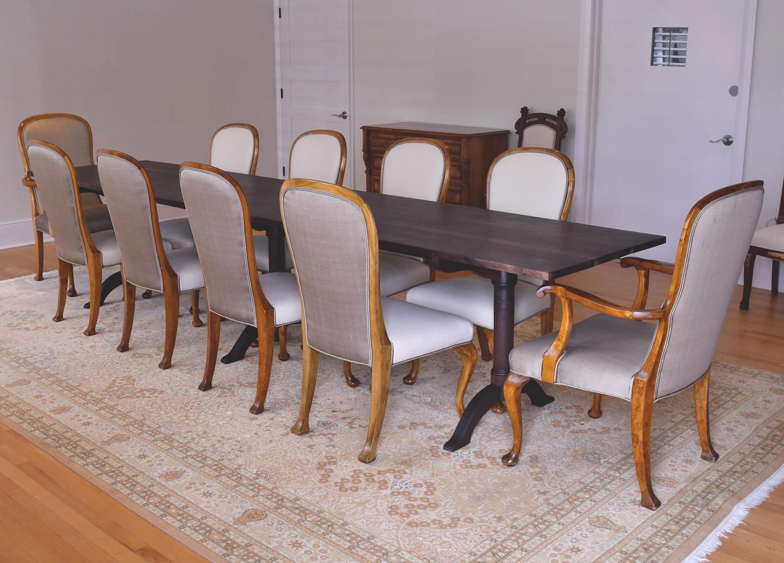 Set of 10 Mid-20th Century Birch Dining Chairs with Upholstered Back & Seats 13