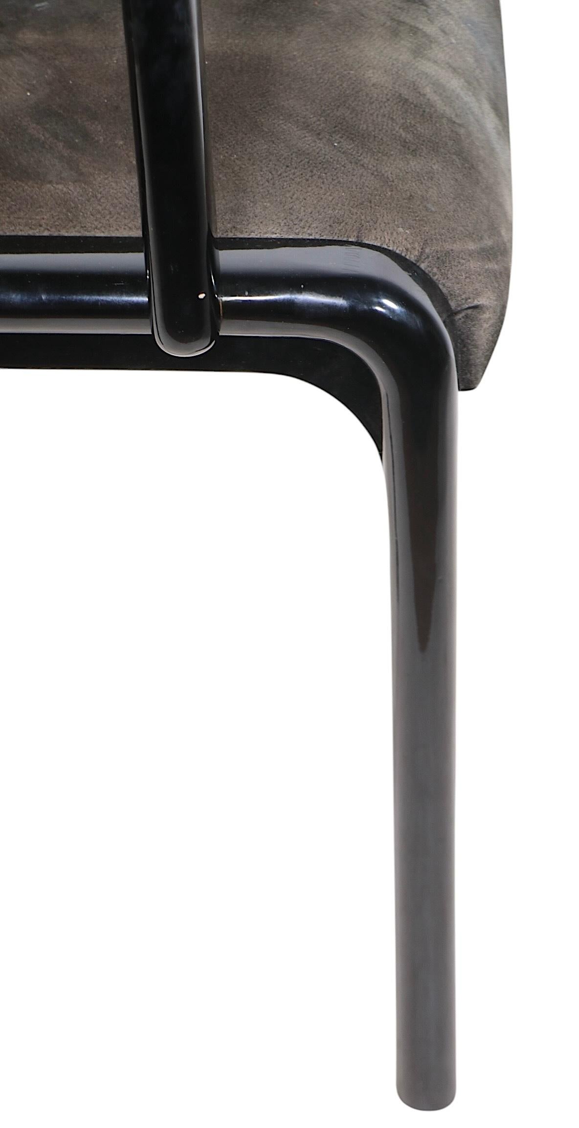 Set of Ten Black Lacquer Postmodern Italian Dining Chairs by Paolo Barracchia For Sale 5