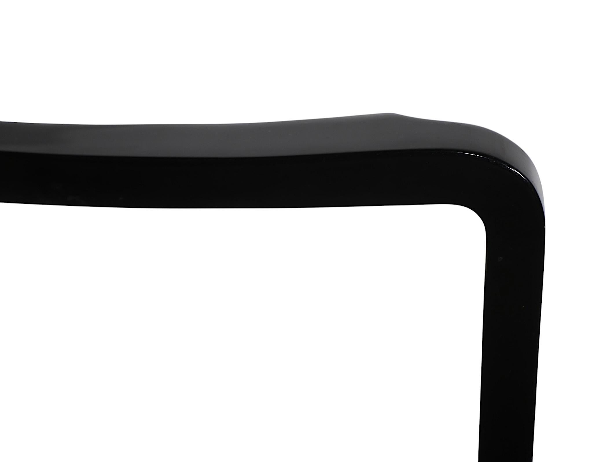 Set of Ten Black Lacquer Postmodern Italian Dining Chairs by Paolo Barracchia For Sale 7