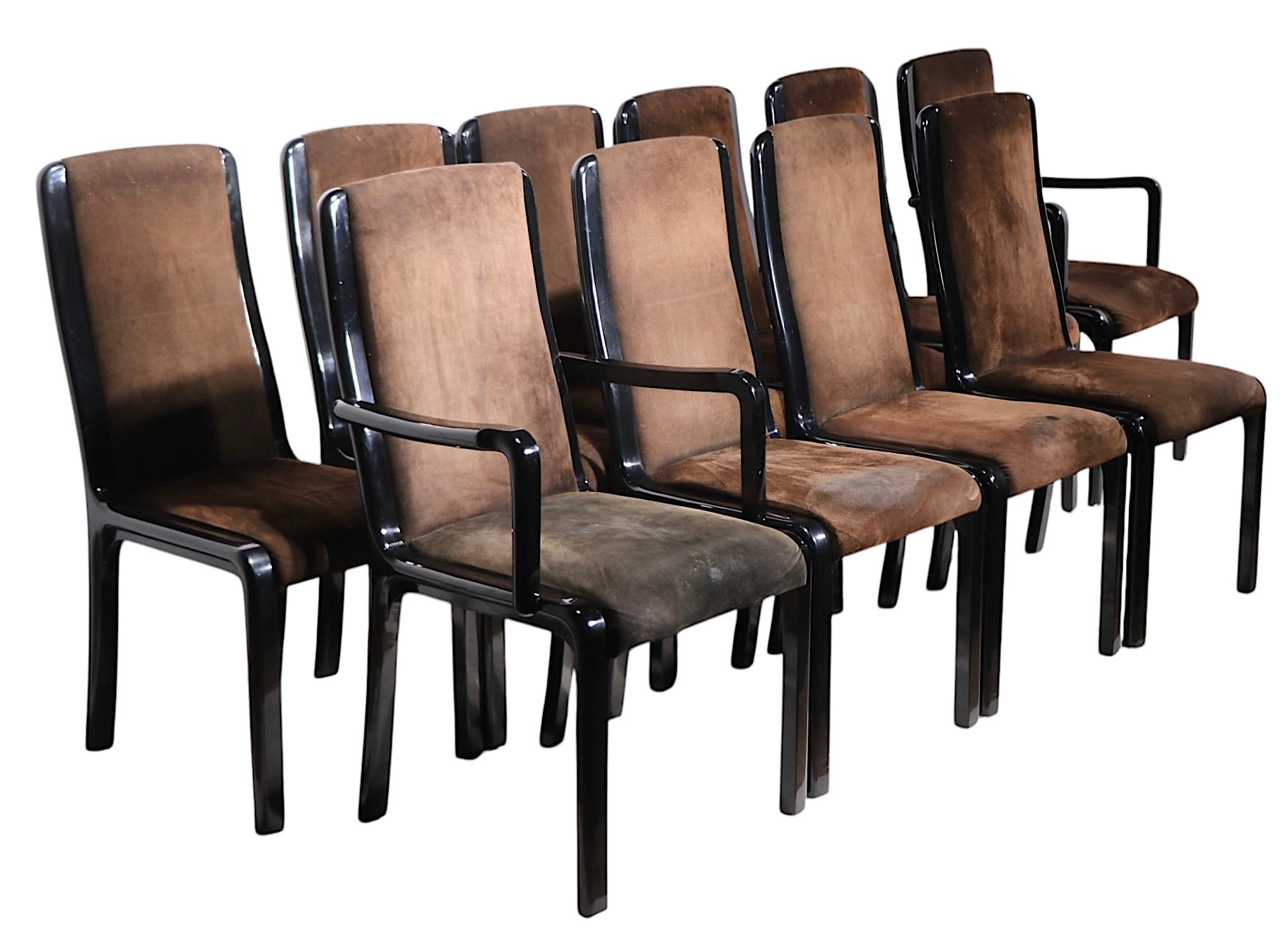Set of Ten Black Lacquer Postmodern Italian Dining Chairs by Paolo Barracchia For Sale 8