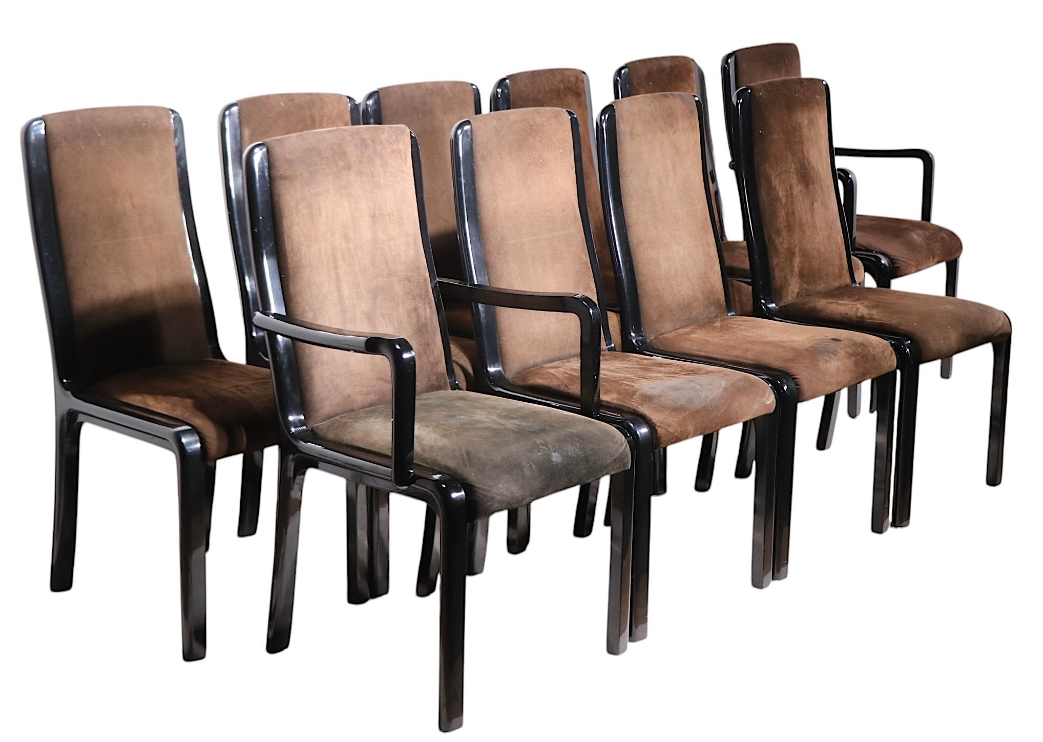 Set of Ten Black Lacquer Postmodern Italian Dining Chairs by Paolo Barracchia For Sale 9