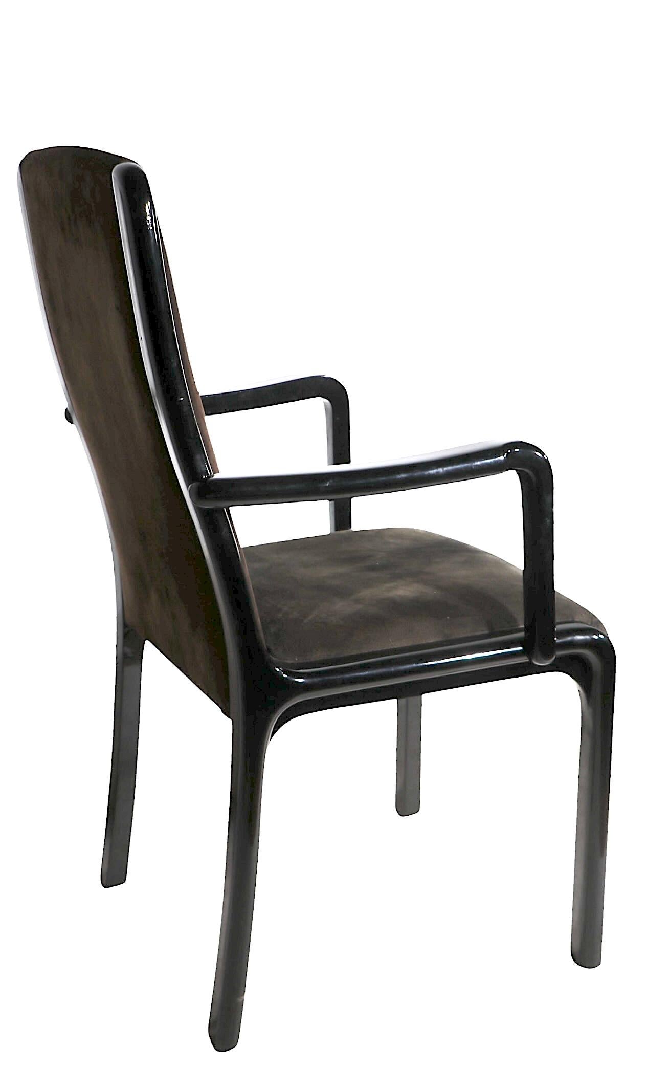 Set of Ten Black Lacquer Postmodern Italian Dining Chairs by Paolo Barracchia For Sale 11