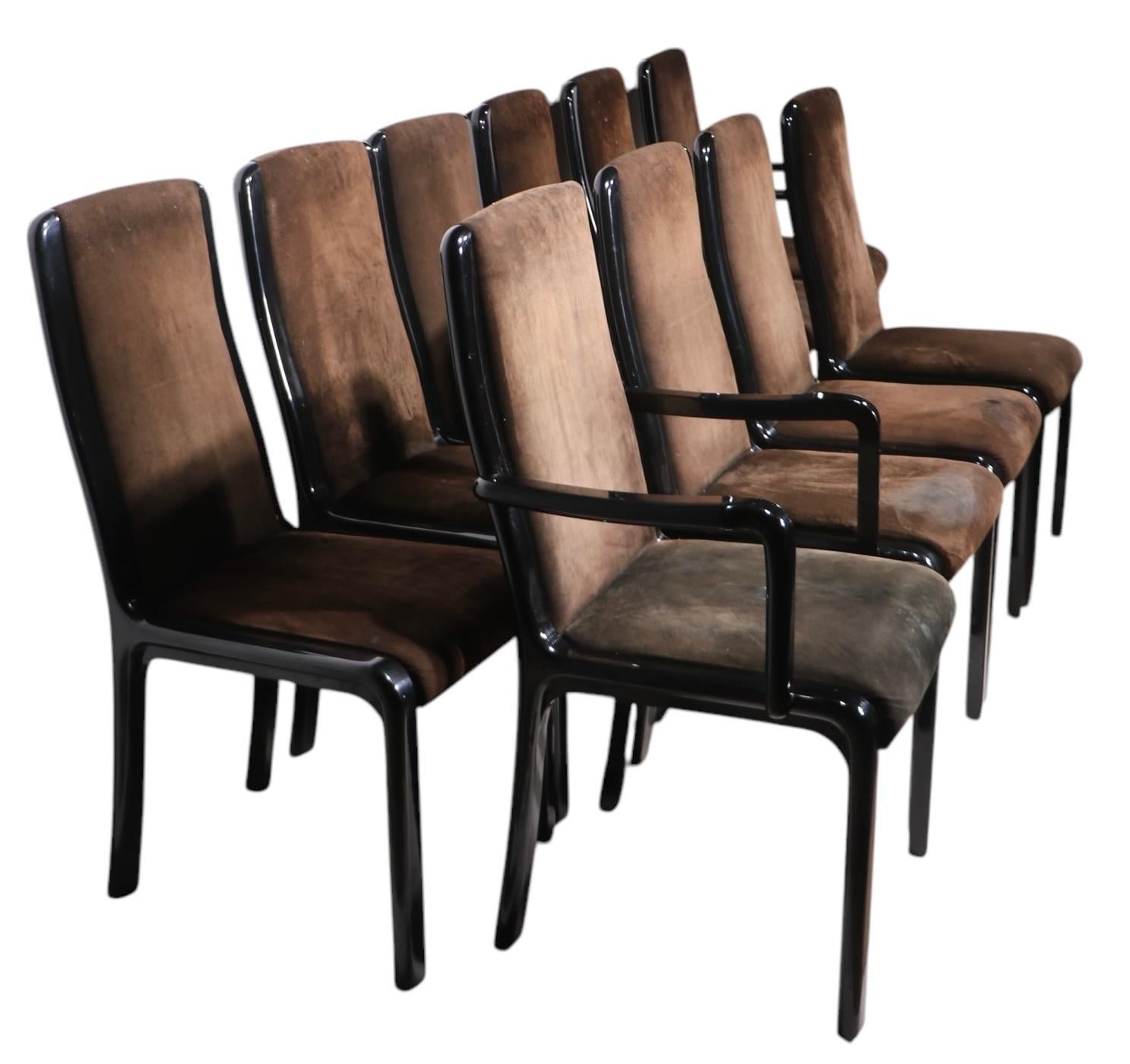 Set of Ten Black Lacquer Postmodern Italian Dining Chairs by Paolo Barracchia For Sale 12