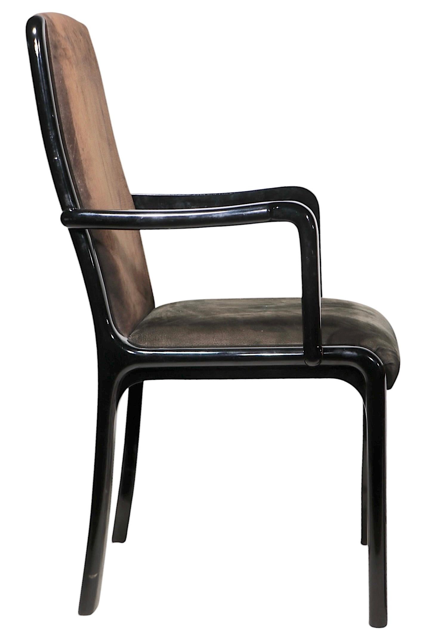 Suede Set of Ten Black Lacquer Postmodern Italian Dining Chairs by Paolo Barracchia For Sale