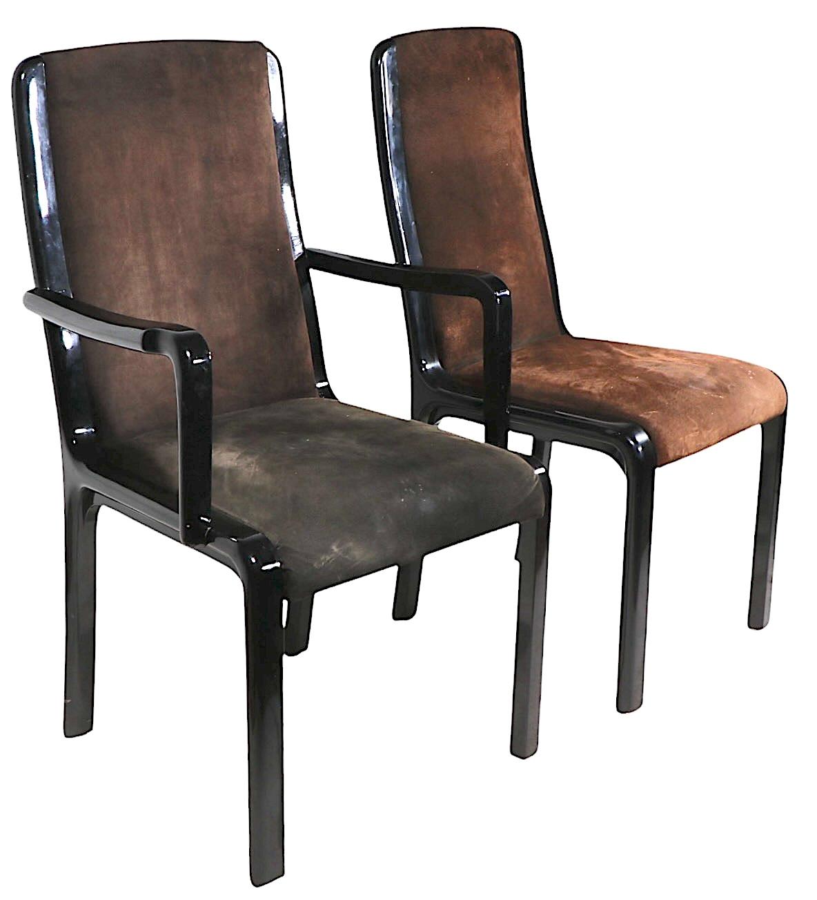 Set of Ten Black Lacquer Postmodern Italian Dining Chairs by Paolo Barracchia For Sale 1