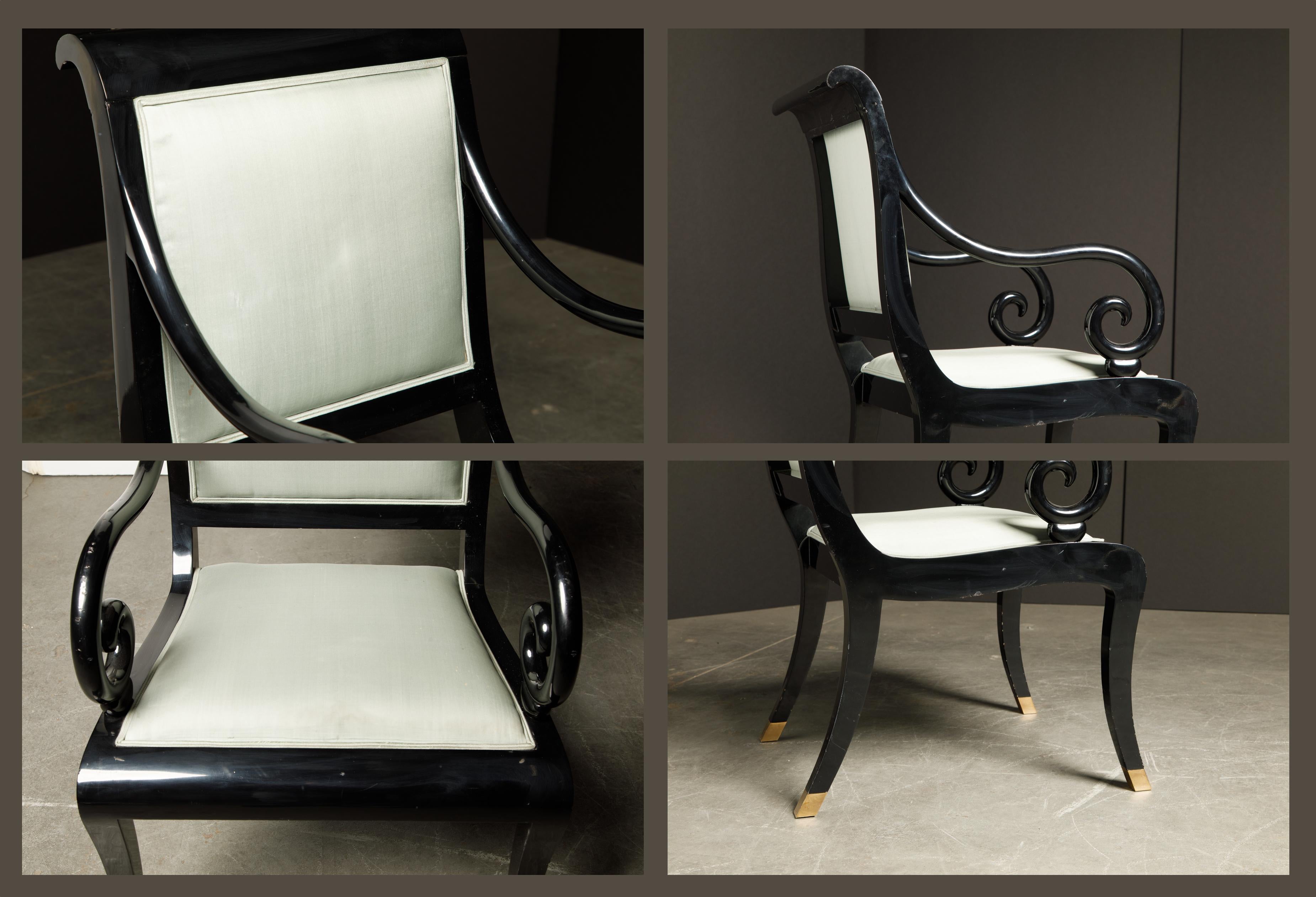 Set of Ten Black Lacquered French Neoclassical Styled Dining Chairs 11