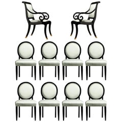 Set of Ten Black Lacquered French Neoclassical Styled Dining Chairs