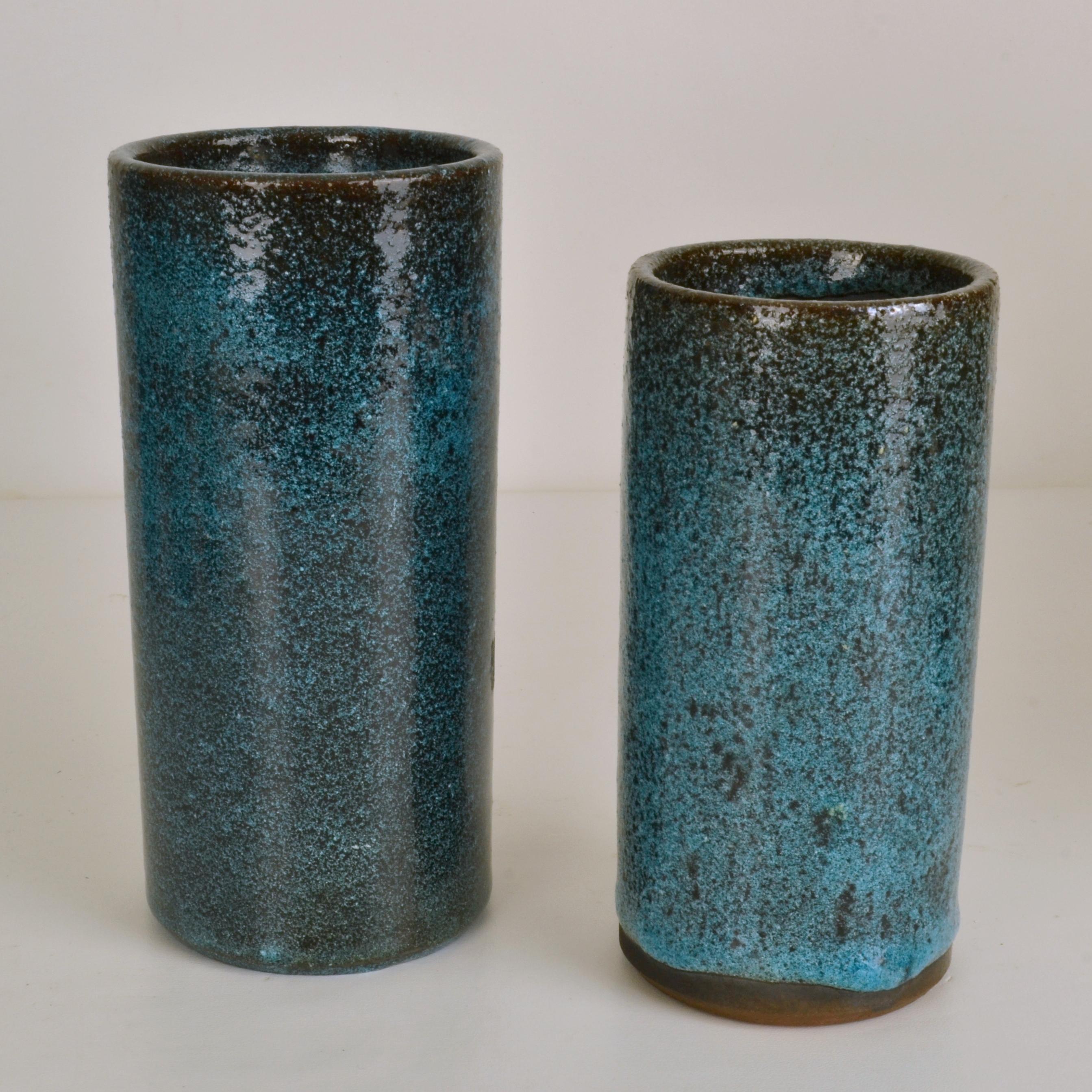 Set of Ten Blue Ceramic Cylinder Vases by Groeneveldt For Sale 5