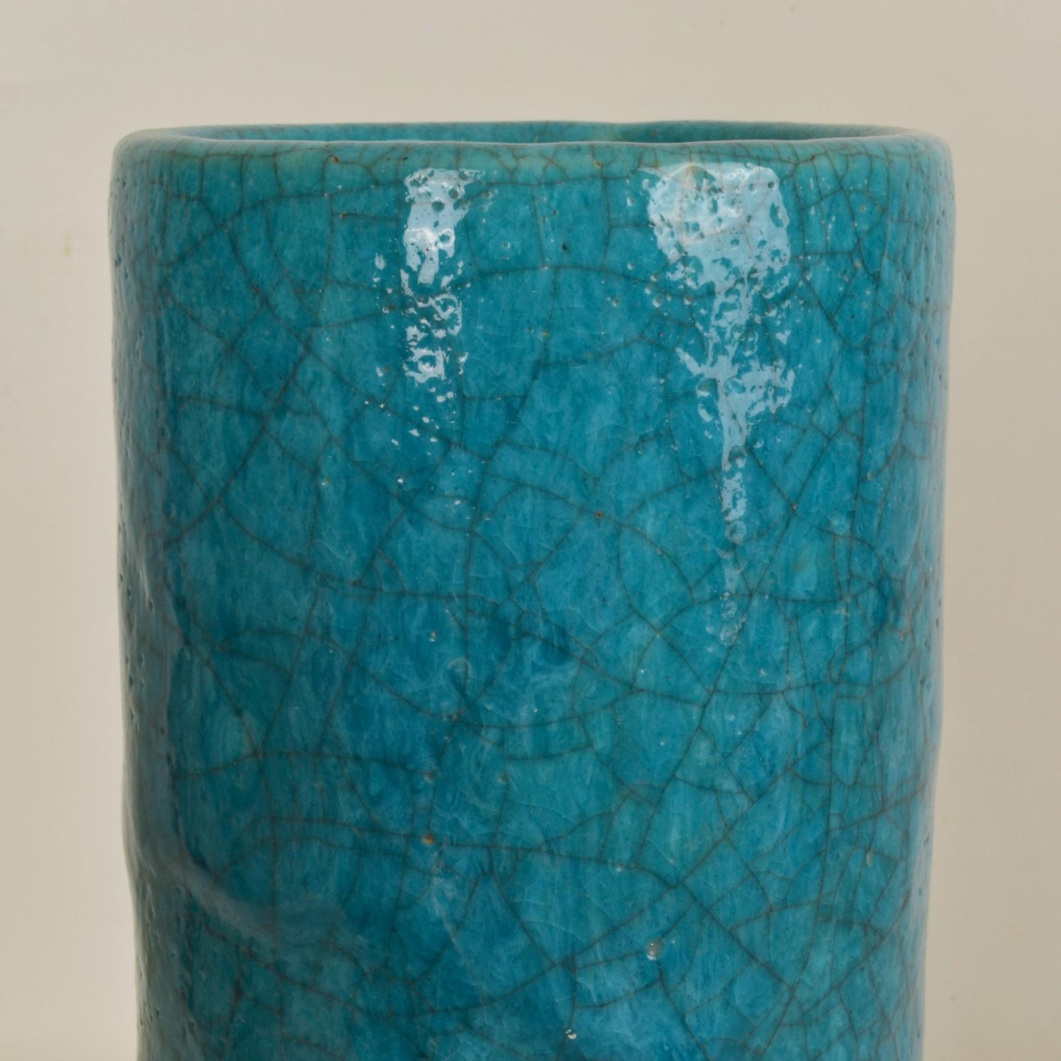 Satz von zehn blauen Zylindervasen aus Keramik von Groeneveldt (Mitte des 20. Jahrhunderts) im Angebot