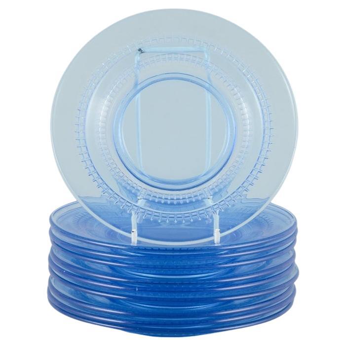 Juego de diez platos de cristal azul. Elegante diseño escandinavo. Aproximadamente 1970 en venta