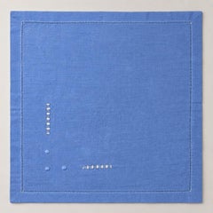 Set of Ten Blue Linen Embroidered Napkins