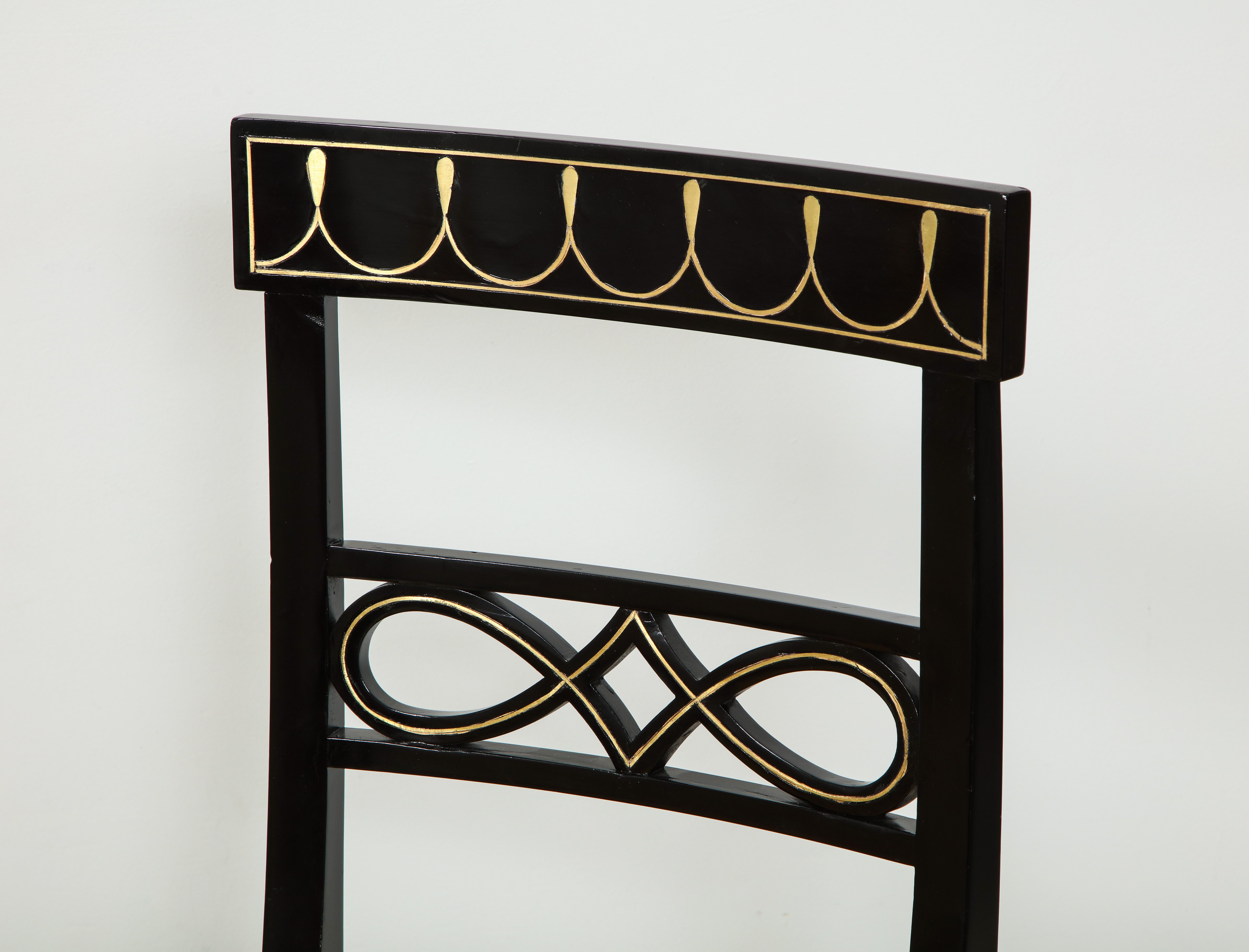 Set of Ten Brass-Inlaid and Ebonized Dining Chairs in the Regency Manner 4