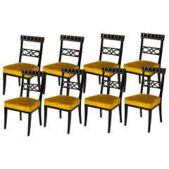 Set of Ten Brass-Inlaid and Ebonized Dining Chairs in the Regency Manner