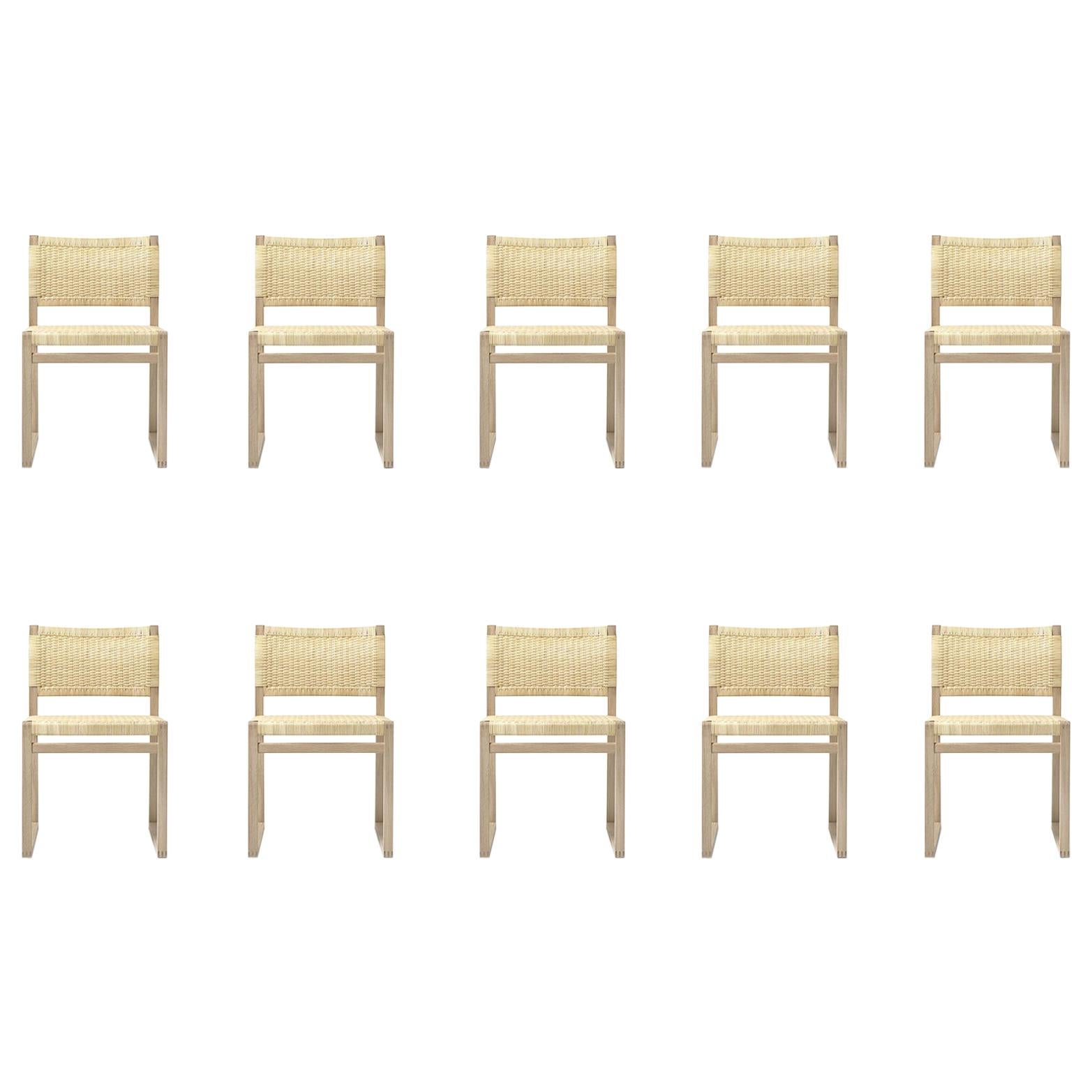 Set of Ten Børge Mogensen 61 Dining Chairs in Oak and Woven Cane Wicker