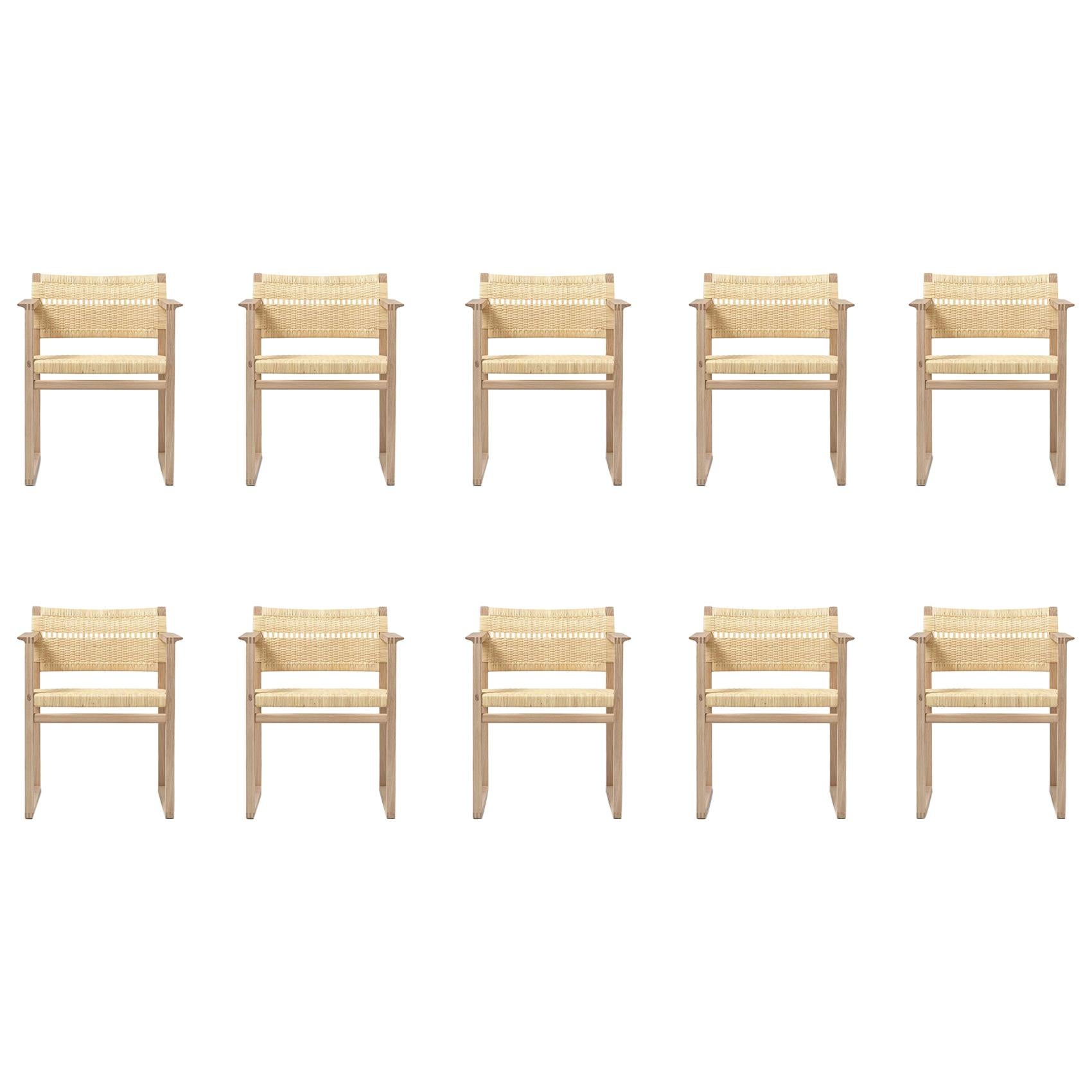 Set of Ten Børge Mogensen BM 62 Armchairs in Oak and Woven Cane Wicker