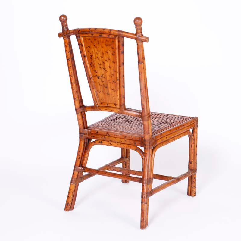 Philippine Set of Ten British Colonial Style Bamboo Dining Chairs