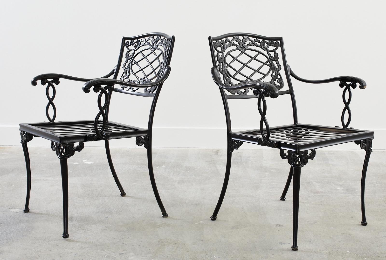 Aluminum Set of Ten Brown Jordan Neoclassical Style Garden Armchairs