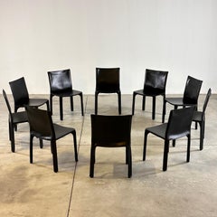 Set of Ten CAB 412 Chairs by Mario Bellini for Cassina in Black Leather, 1970s