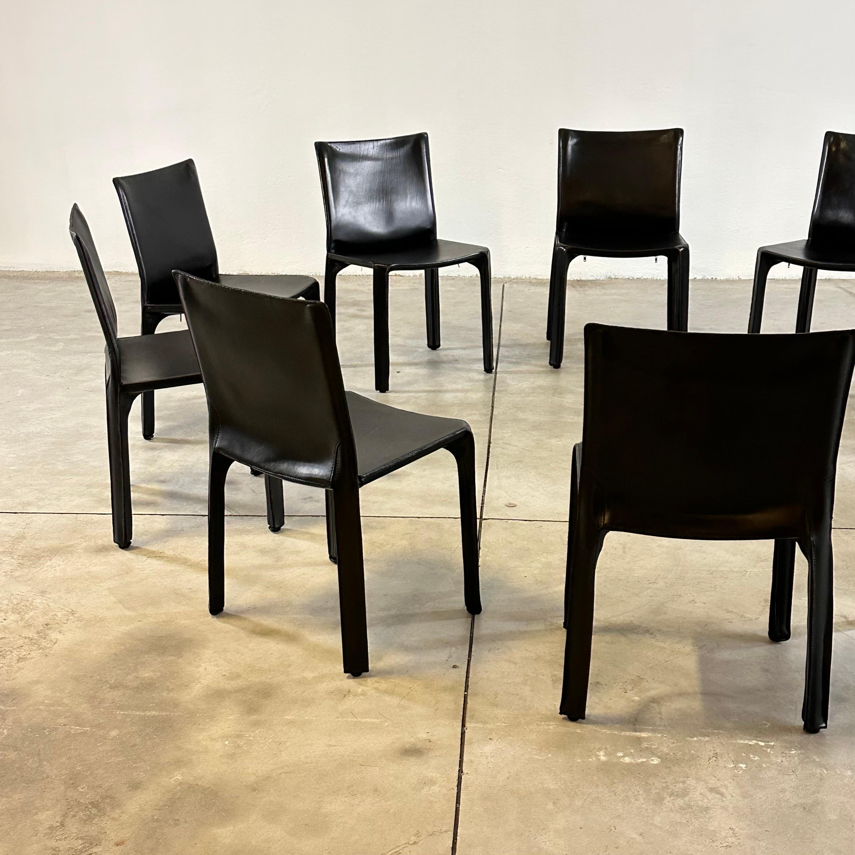 Italian Set of Ten CAB 412 Chairs by Mario Bellini for Cassina in Black Leather, 1970s For Sale