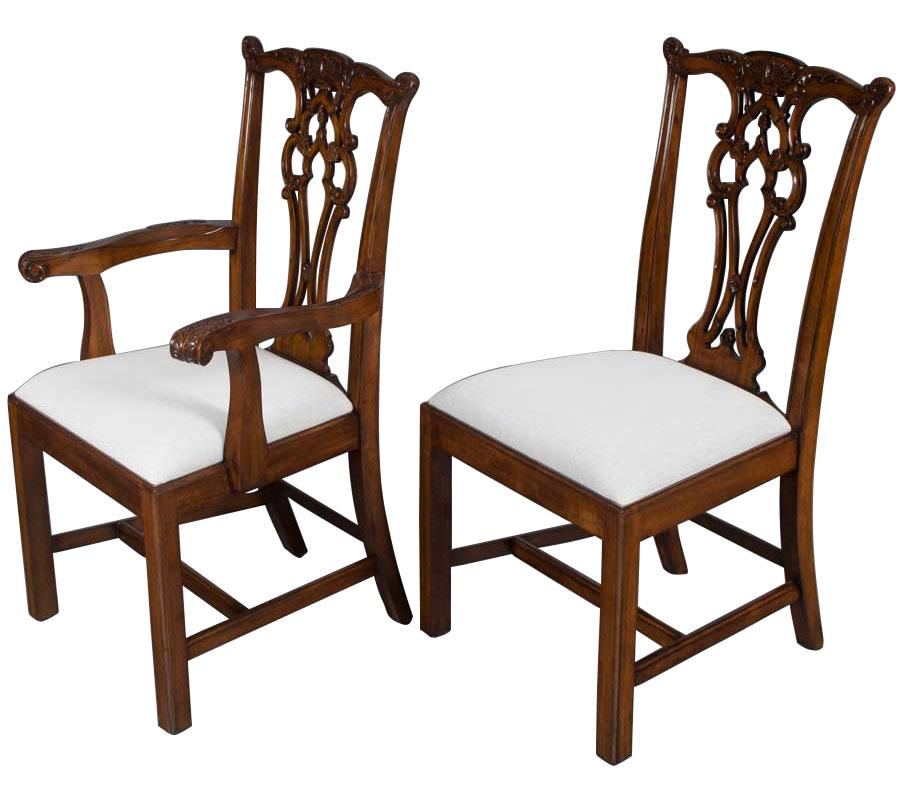 American Set of Ten Carved Mahogany Chippendale Style Mahogany Dining Room Chairs