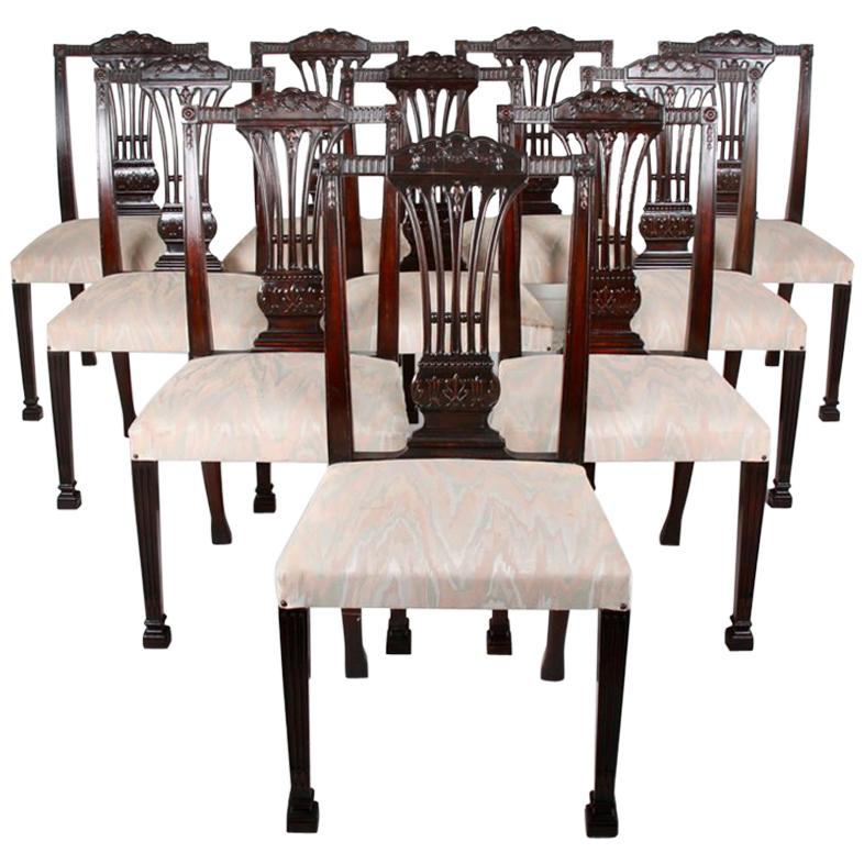 Set of Ten Carved Mahogany Dining Chairs