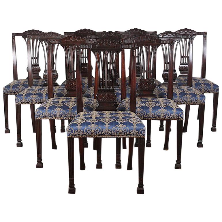 Set of Ten Carved Mahogany Sheraton Revival Chairs Made in Chicago