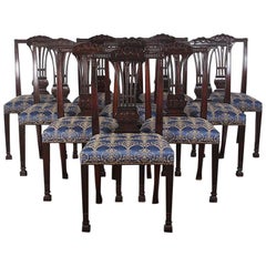 Antique Set of Ten Carved Mahogany Sheraton Revival Chairs Made in Chicago