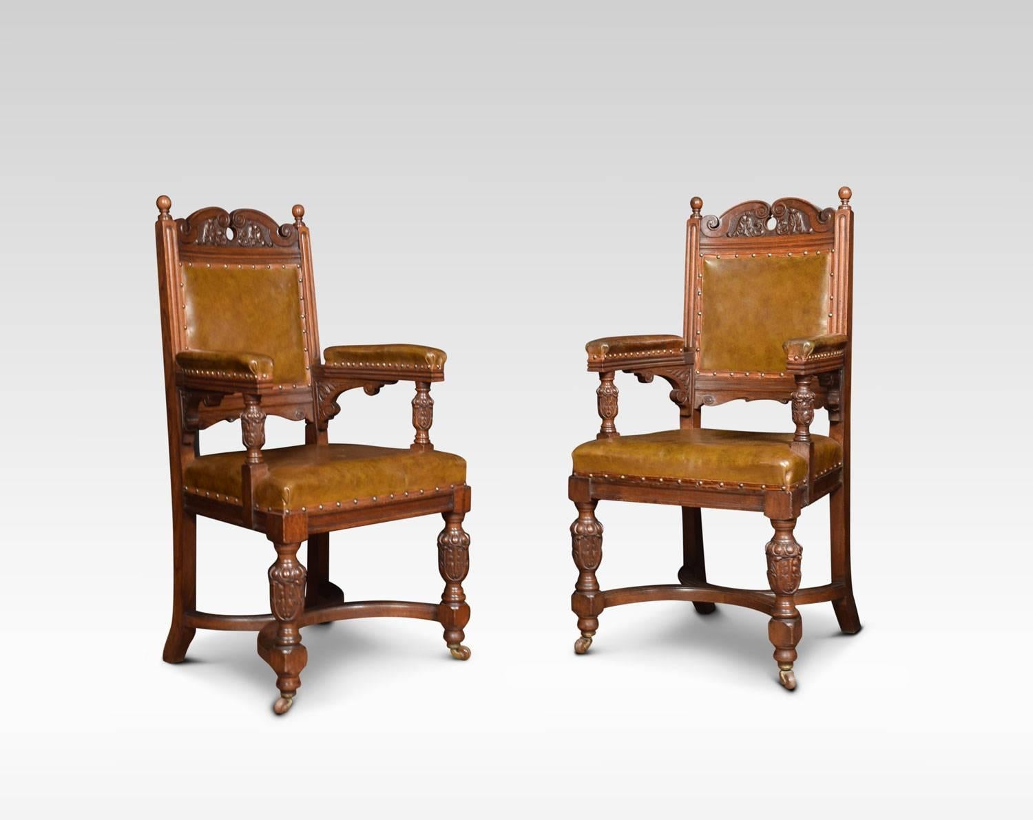 British Set of Ten Carved Oak Dining Chairs