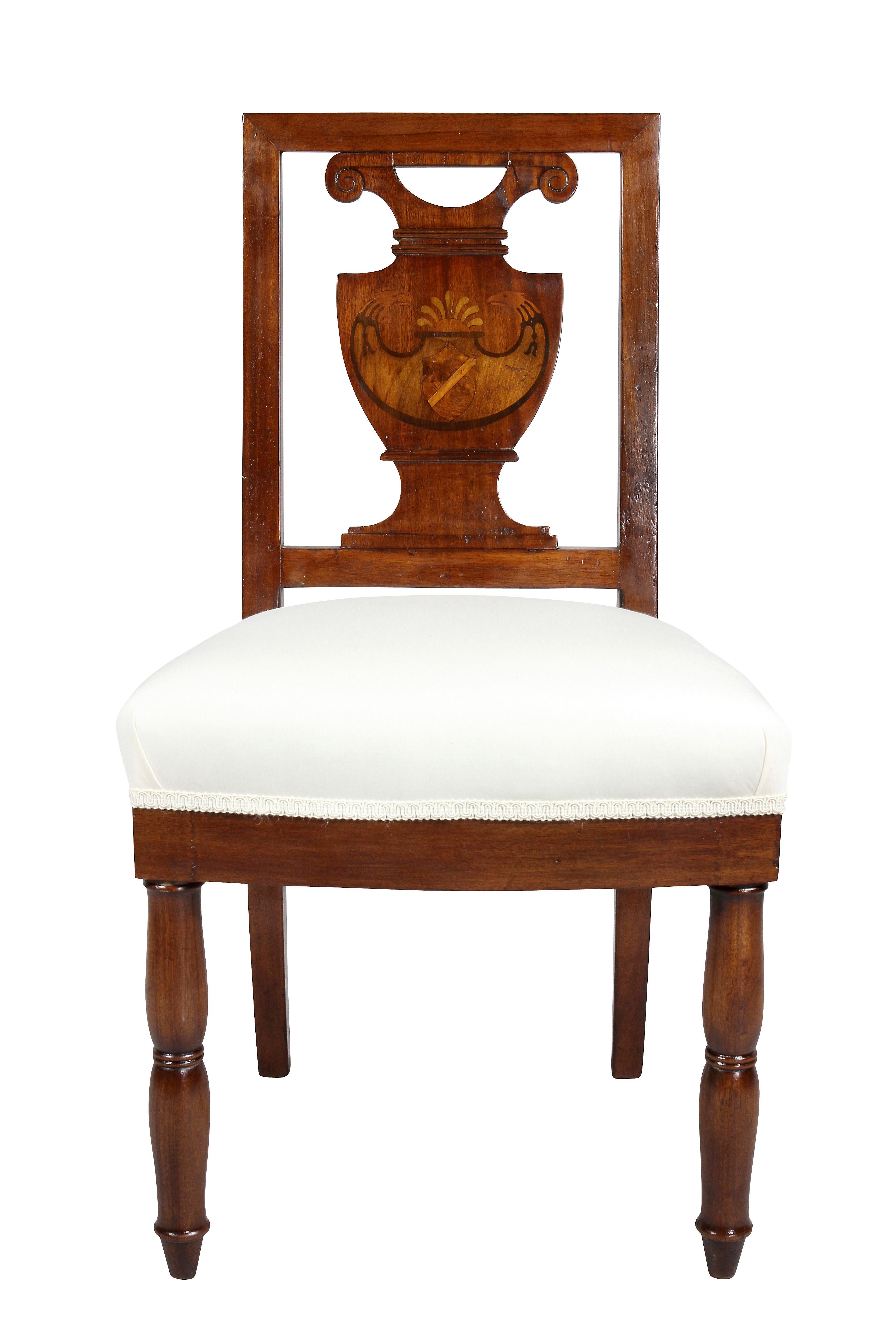French Set of Ten Charles X Mahogany and Inlaid Dining Chairs
