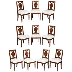 Antique Set of Ten Charles X Mahogany and Inlaid Dining Chairs