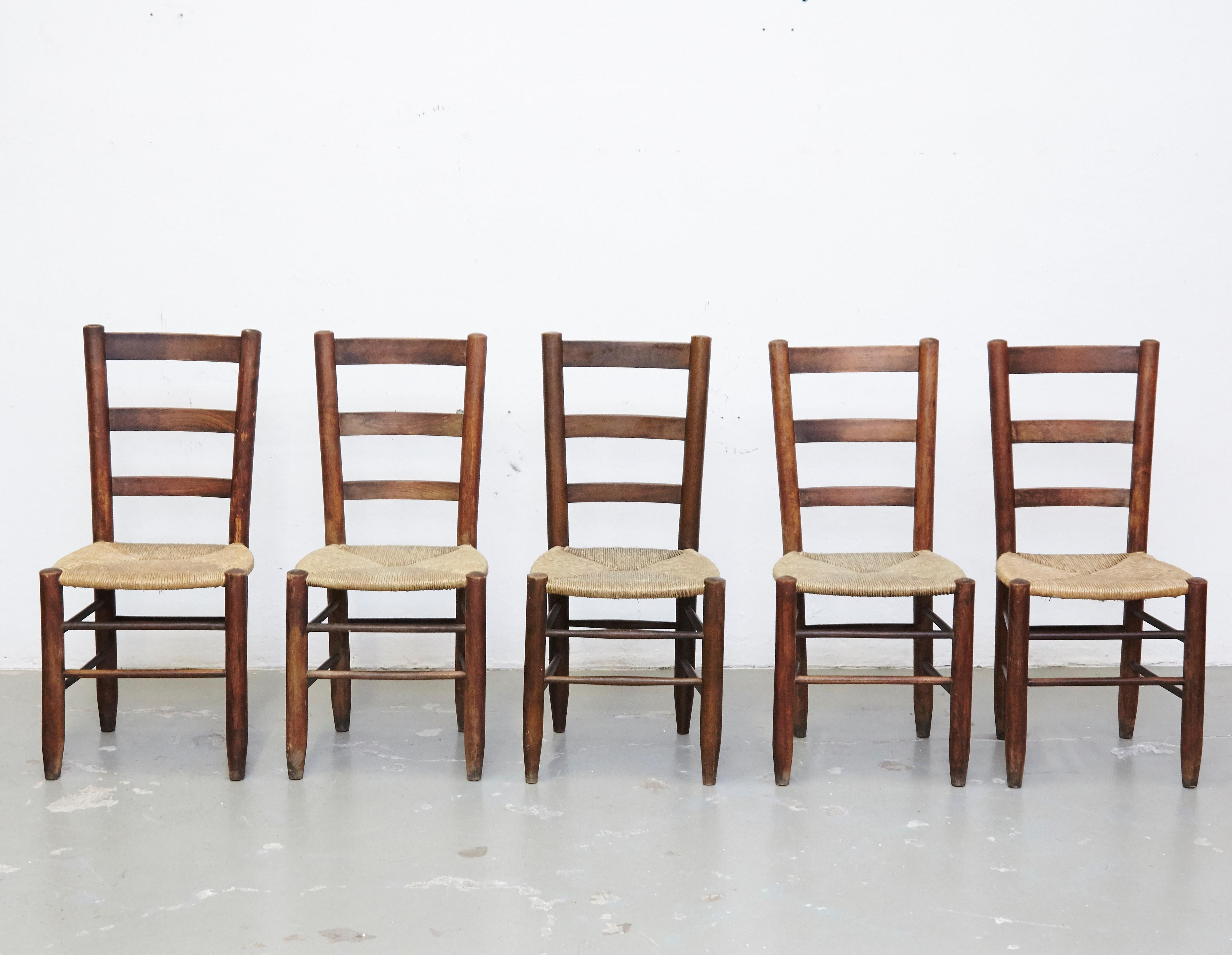 Set of Ten Charlotte Perriand Mid-Century Modern Wood Rattan French Nº 19 Chairs 13