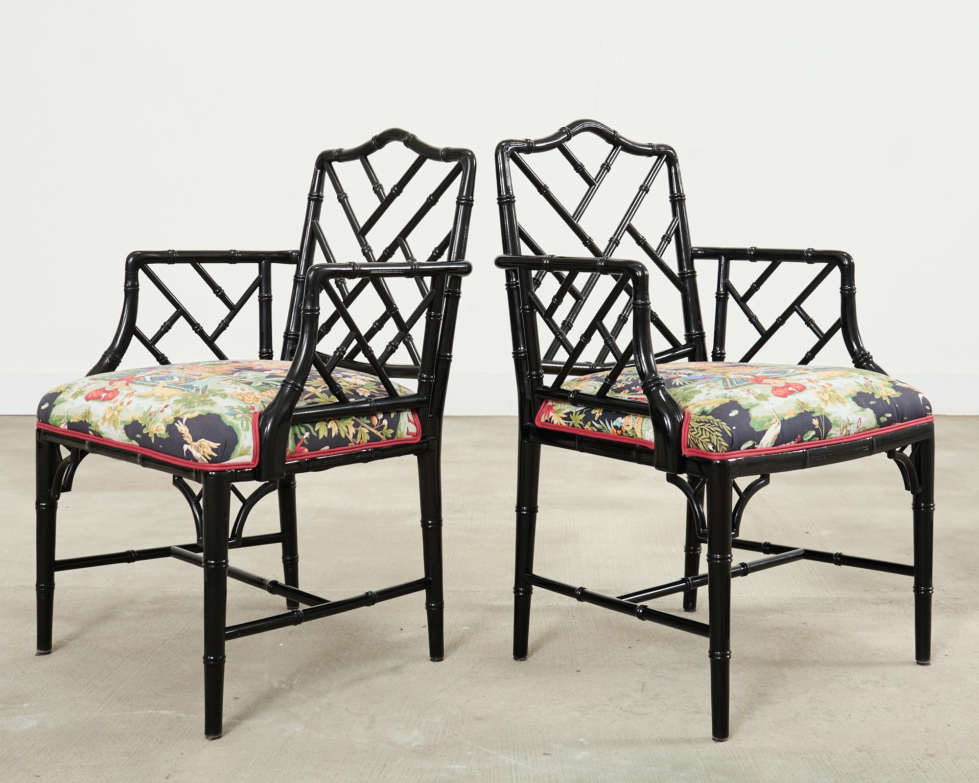 Set of Ten Chinese Chippendale Lacquered Faux Bamboo Dining Chairs For Sale 4