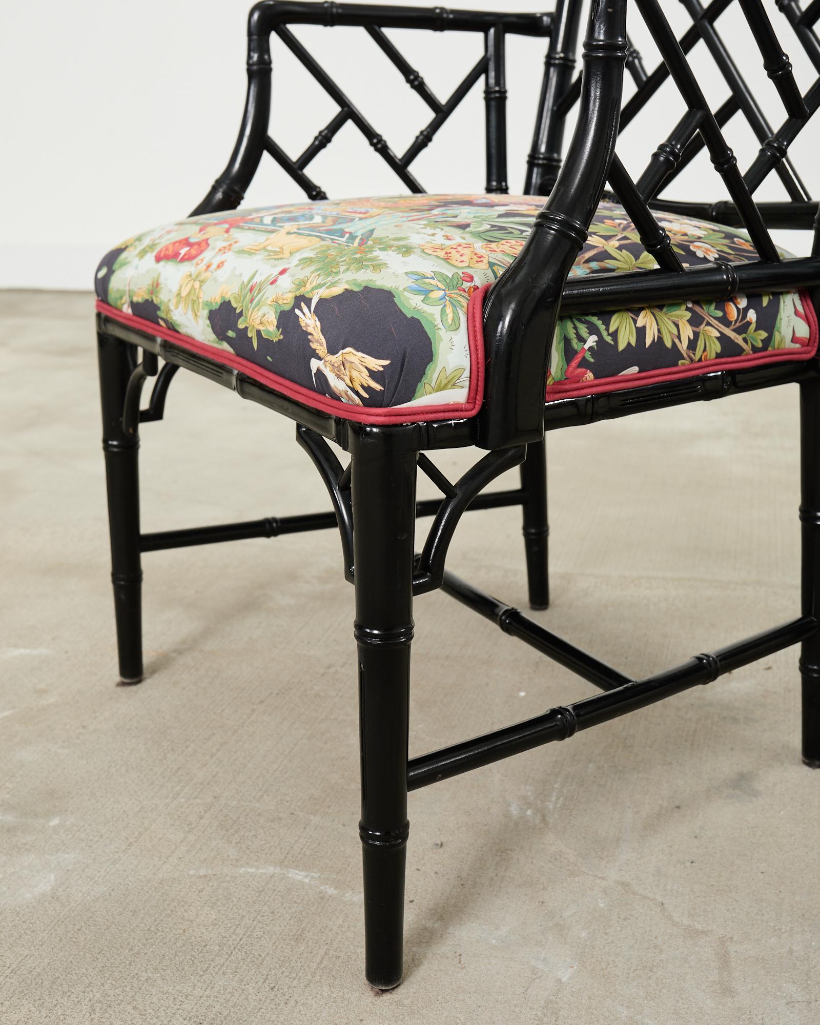 Set of Ten Chinese Chippendale Lacquered Faux Bamboo Dining Chairs For Sale 5
