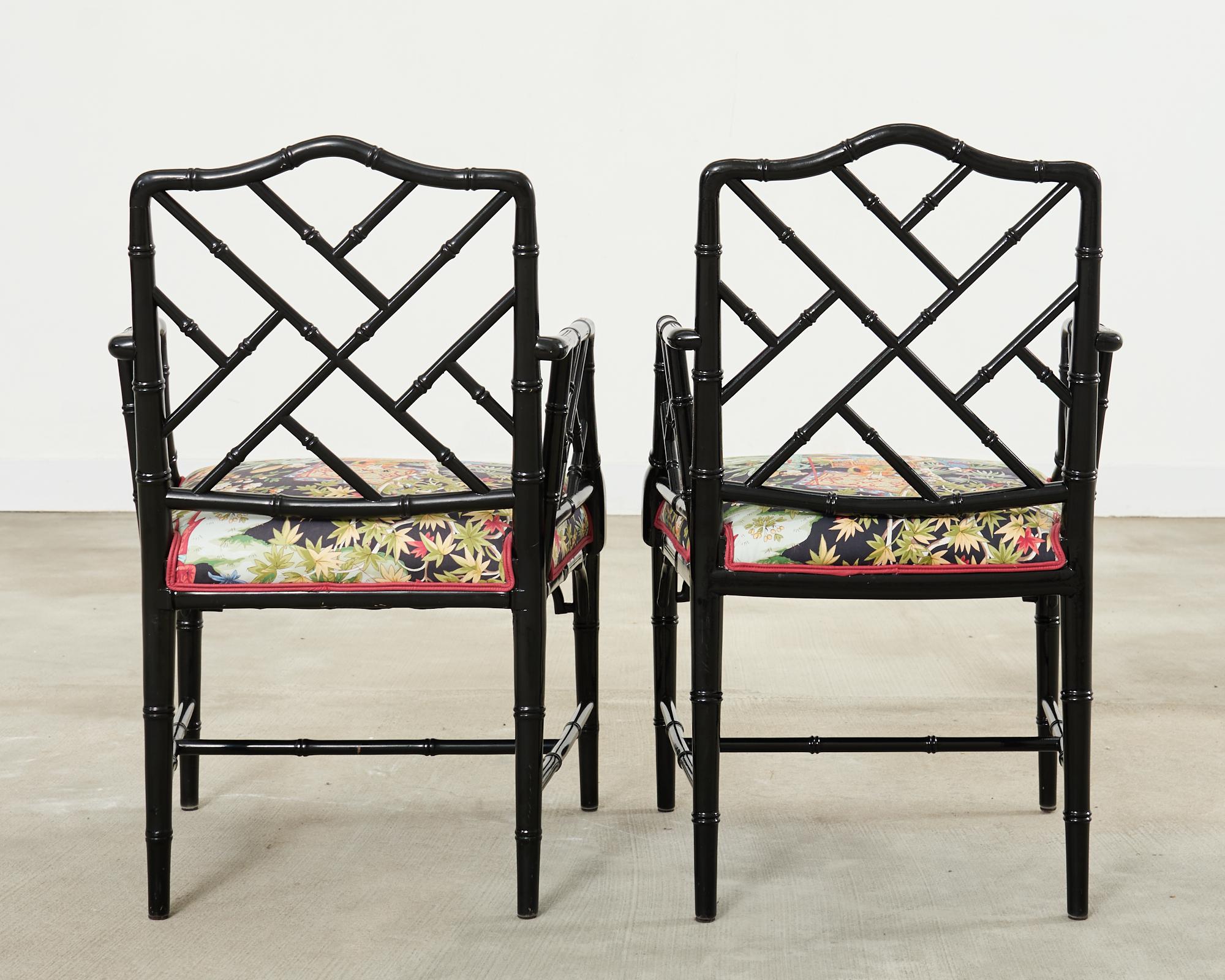 Set of Ten Chinese Chippendale Lacquered Faux Bamboo Dining Chairs For Sale 9