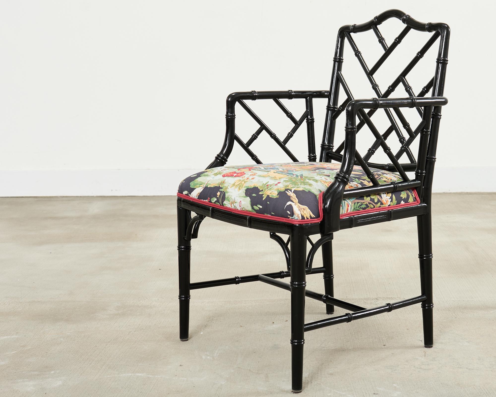 Set of Ten Chinese Chippendale Lacquered Faux Bamboo Dining Chairs For Sale 11