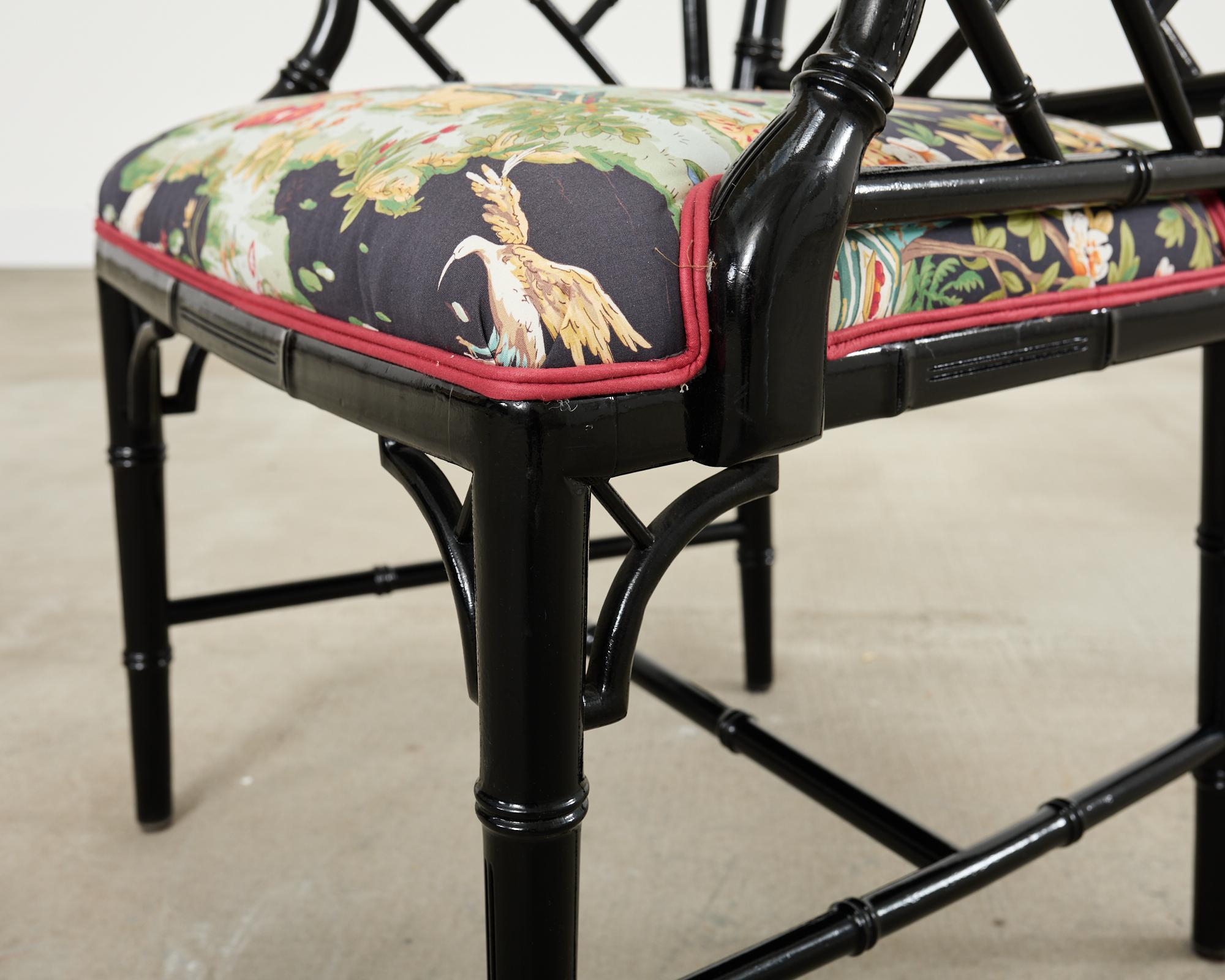 Set of Ten Chinese Chippendale Lacquered Faux Bamboo Dining Chairs For Sale 12