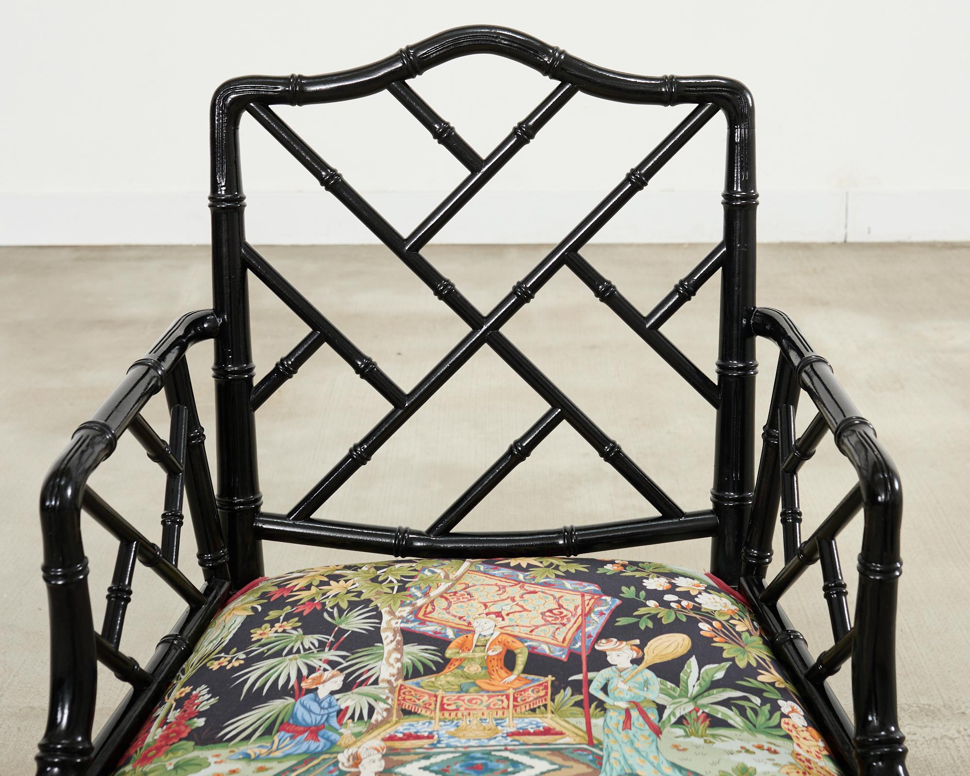 Set of Ten Chinese Chippendale Lacquered Faux Bamboo Dining Chairs For Sale 13