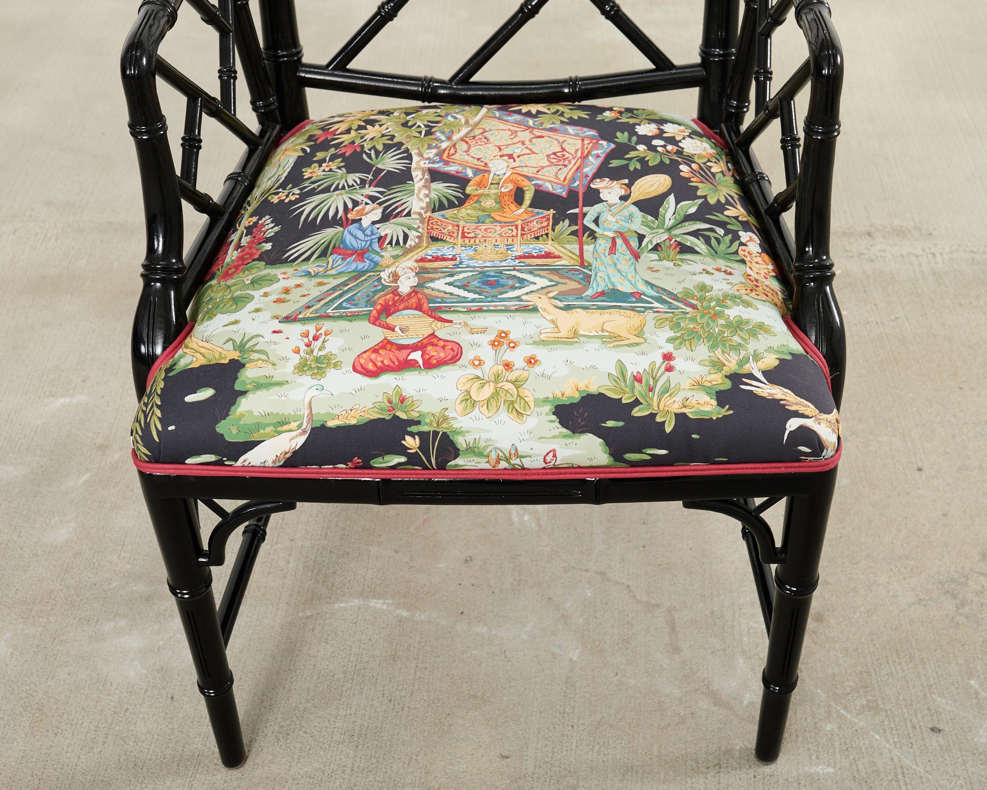 Set of Ten Chinese Chippendale Lacquered Faux Bamboo Dining Chairs For Sale 14