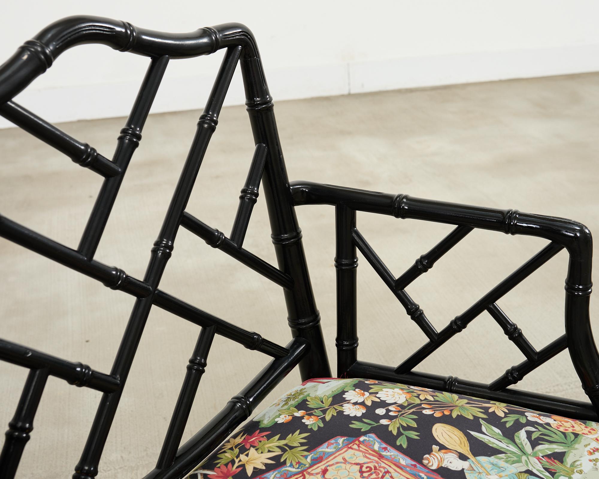Set of Ten Chinese Chippendale Lacquered Faux Bamboo Dining Chairs For Sale 3